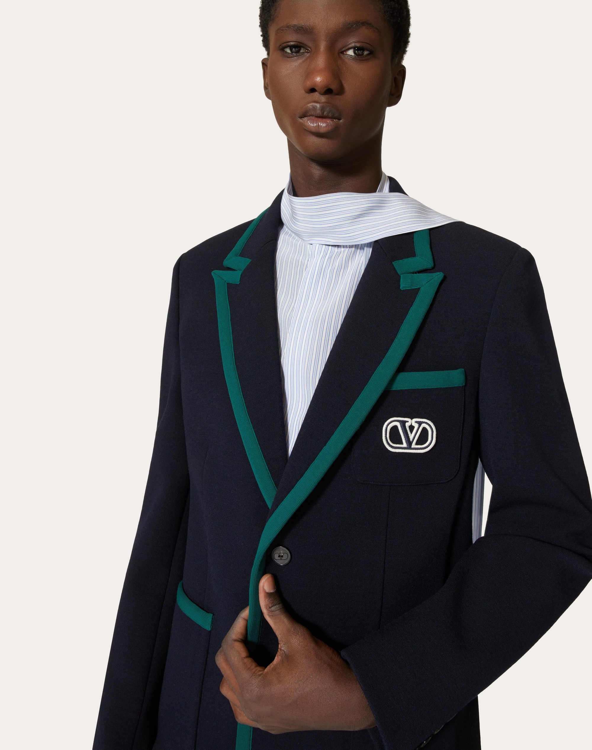 SINGLE-BREASTED JACKET IN LANA STRETCH WITH VLOGO SIGNATURE PATCH - 5