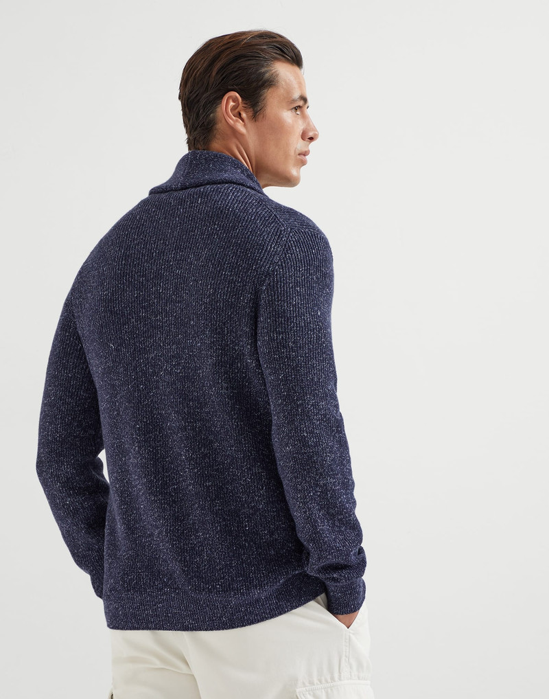 Brunello Cucinelli Cotton and linen half English rib chiné cardigan outlook