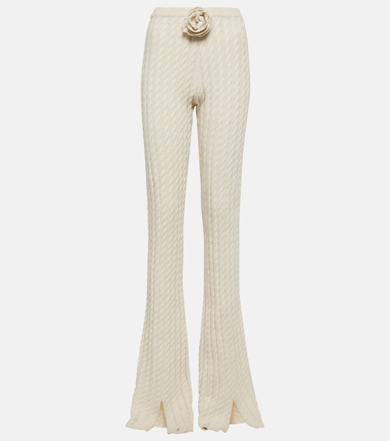 Floral-appliqué split-hem flared pants - 1