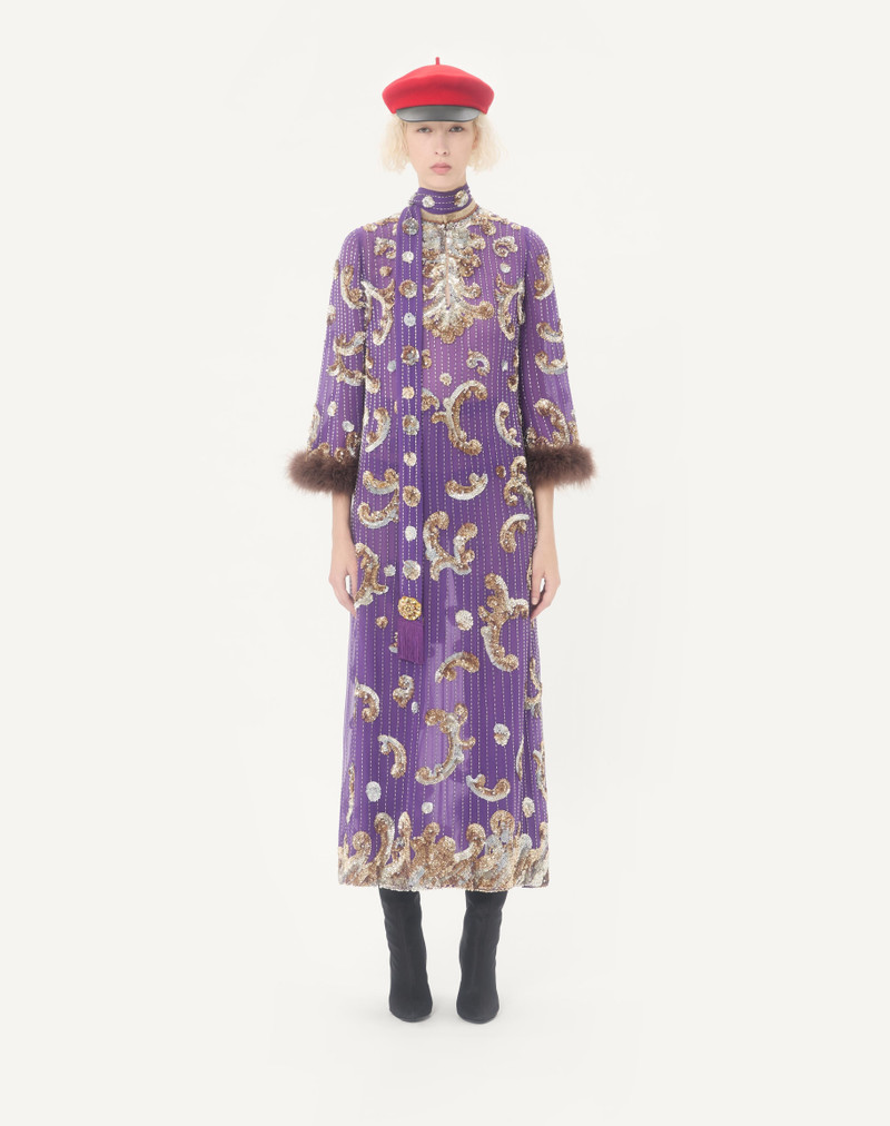 EMBROIDERED CHIFFON DRESS WITH FEATHERS 5