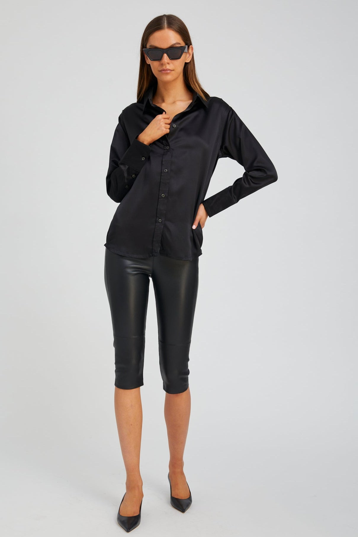 BLACK SILK SLIM BUTTON DOWN - 2