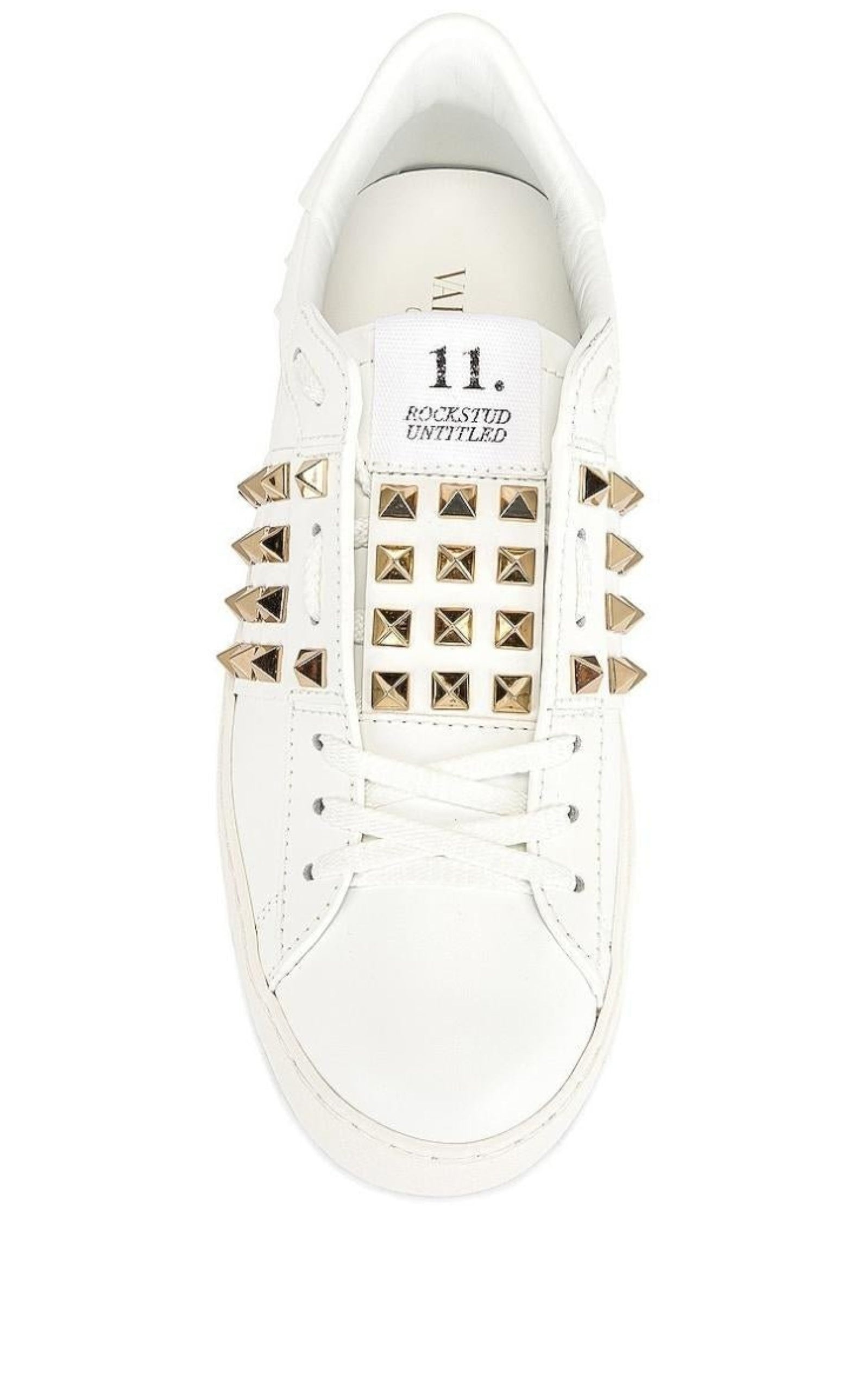 White Leather Rockstud Sneakers - 3