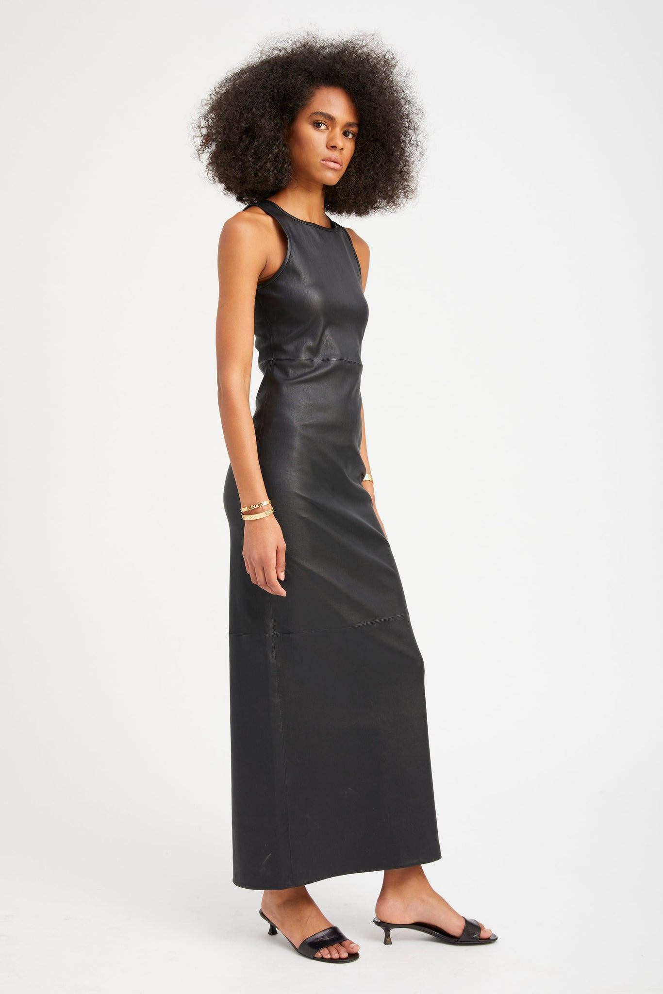 BLACK LEATHER AUDREY MAXI DRESS - 4