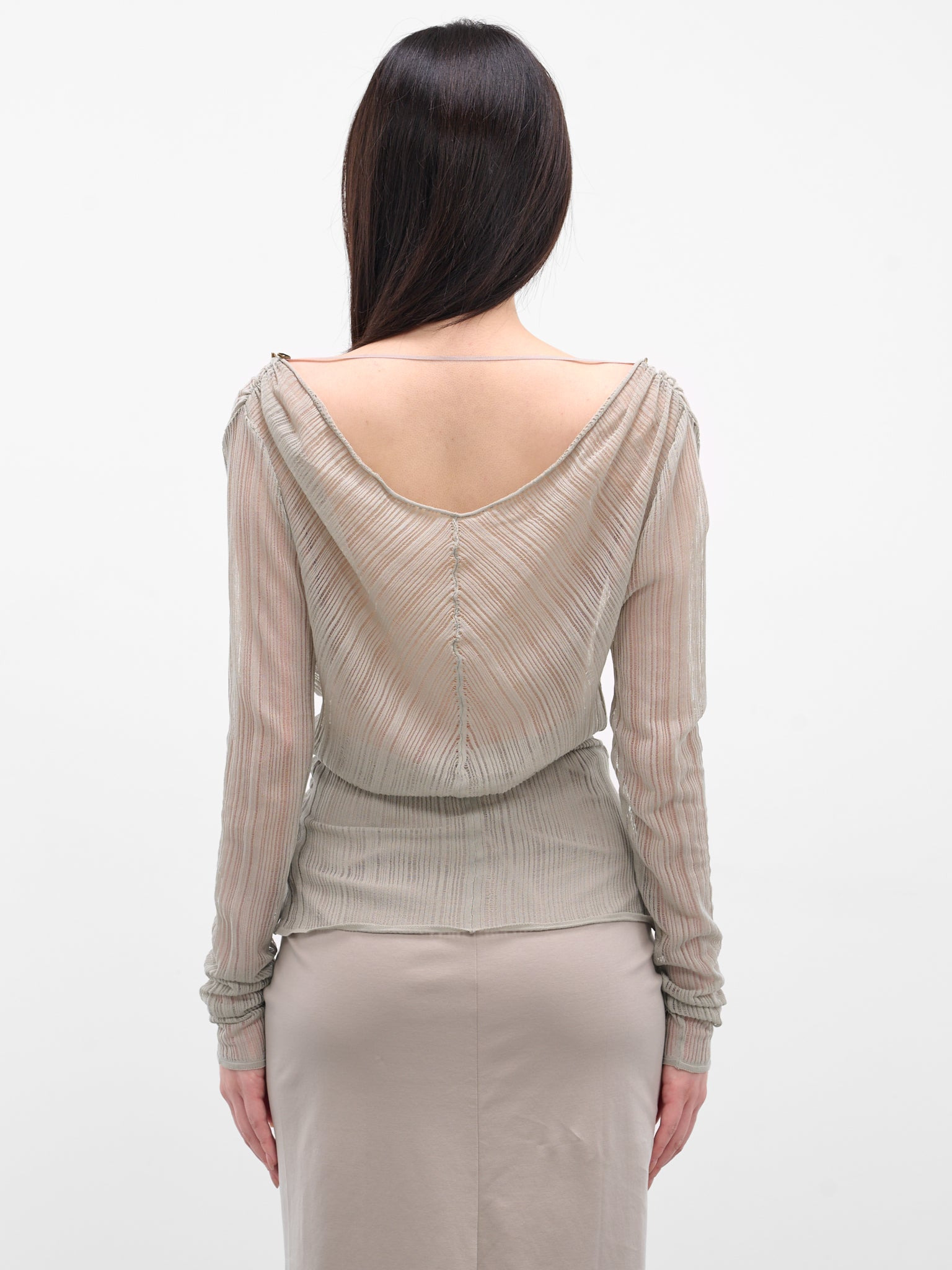 Gray Sheer Cowl Neck Top - 3