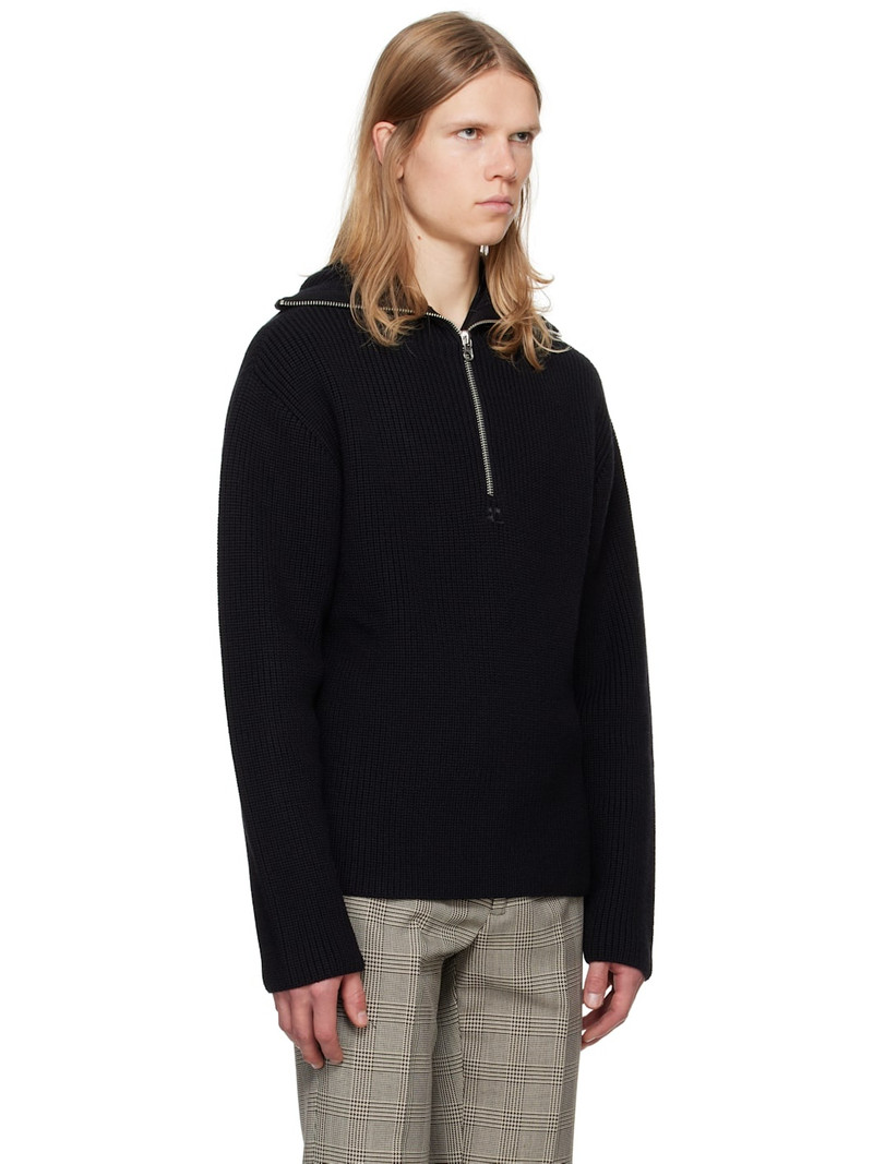 courrèges Black Ribbed Wool Hoodie outlook