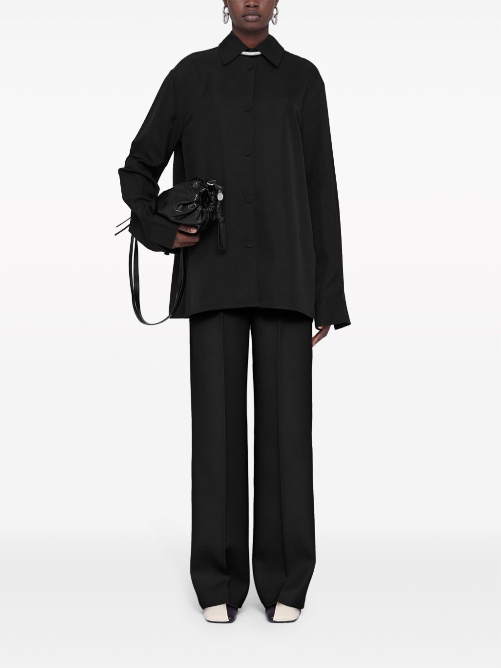 drawstring wool straight-leg trousers - 2