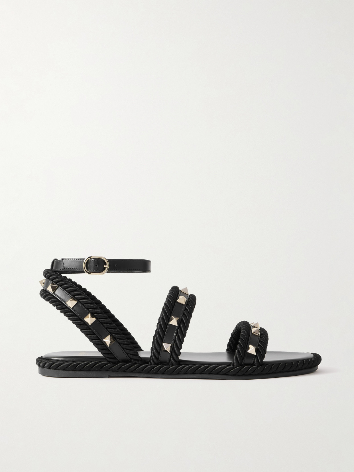 Torchon Rope-trimmed Studded Leather Sandals - 1