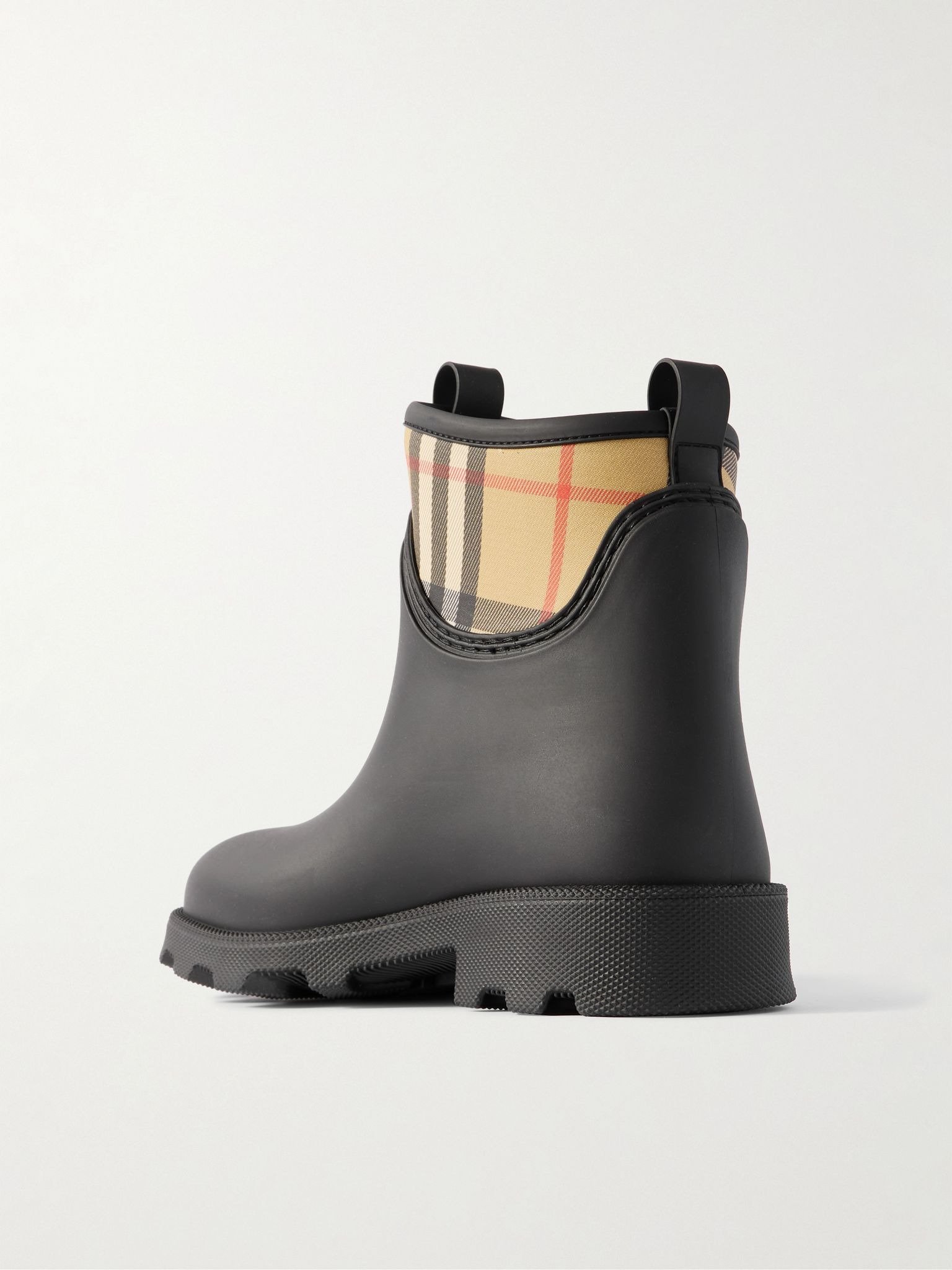 Checked Twill-Trimmed Rubber Rain Boots Black - 4