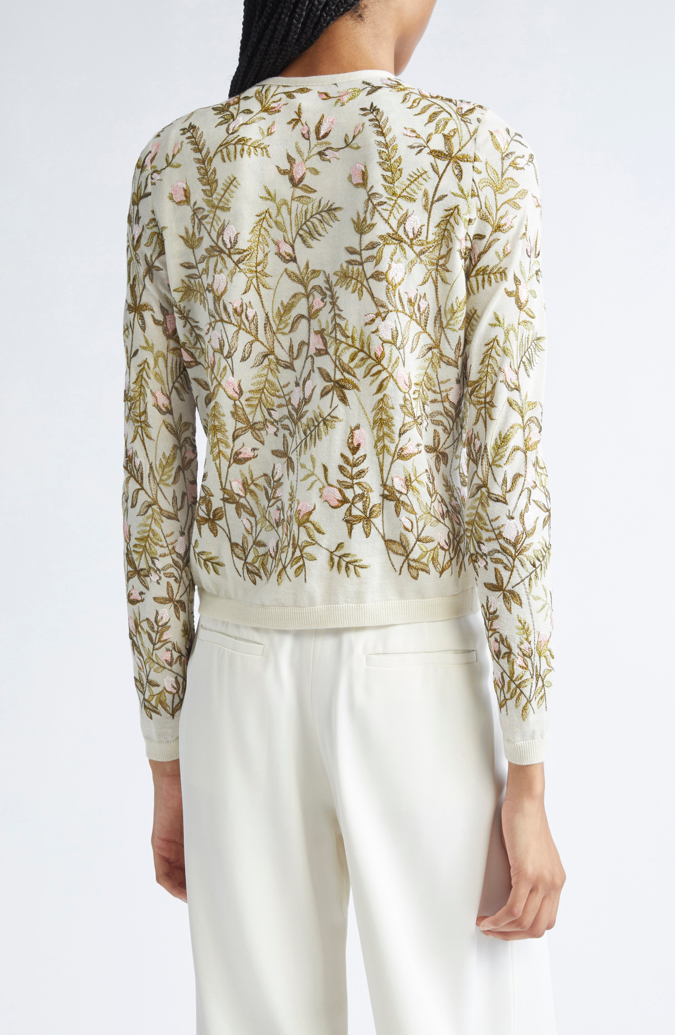 Giambattista Valli Floral Embroidered Cashmere & Silk Cardigan in Ivory at Nordstrom - 2