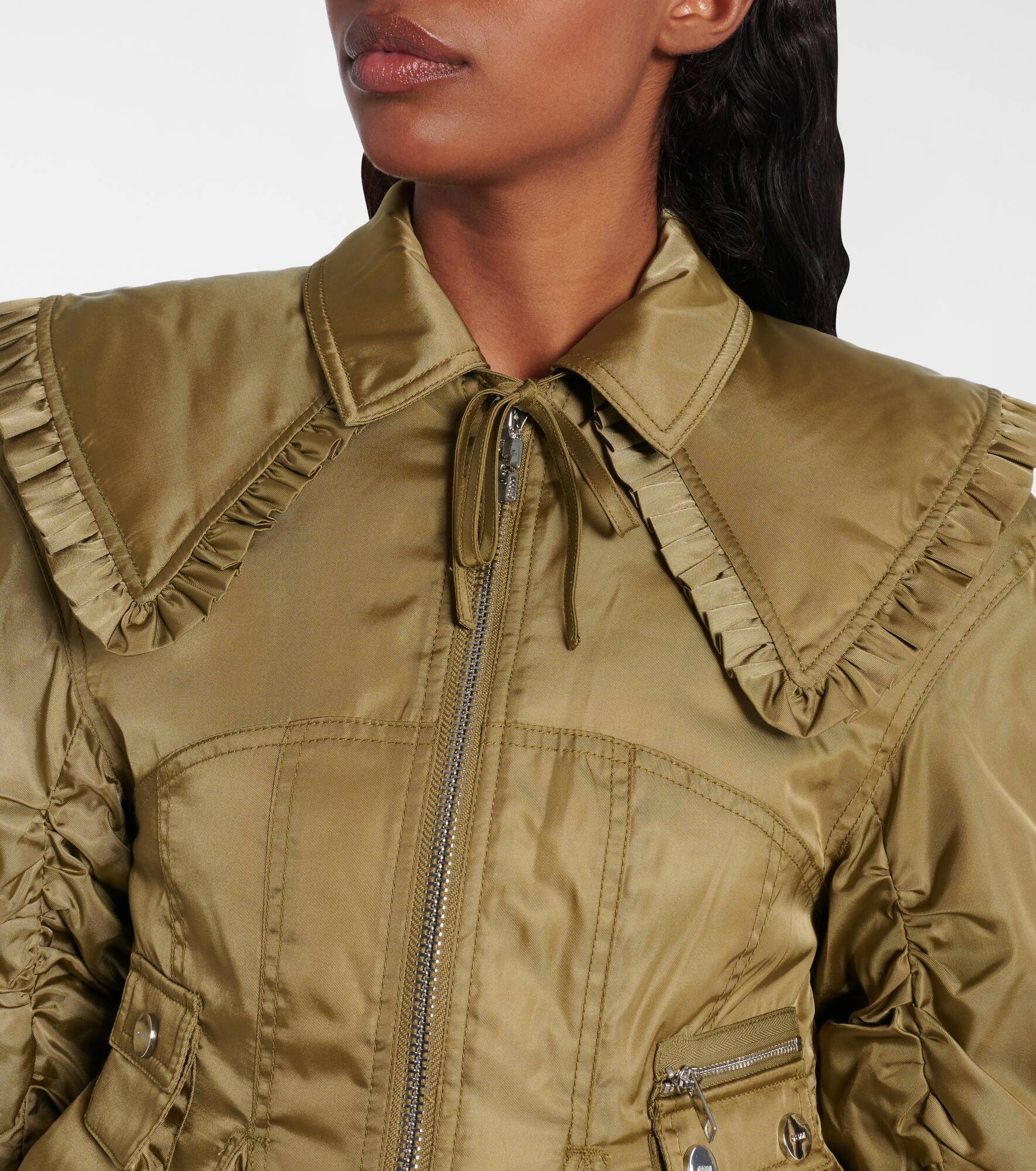 Cropped ruched bomber jacket - 4