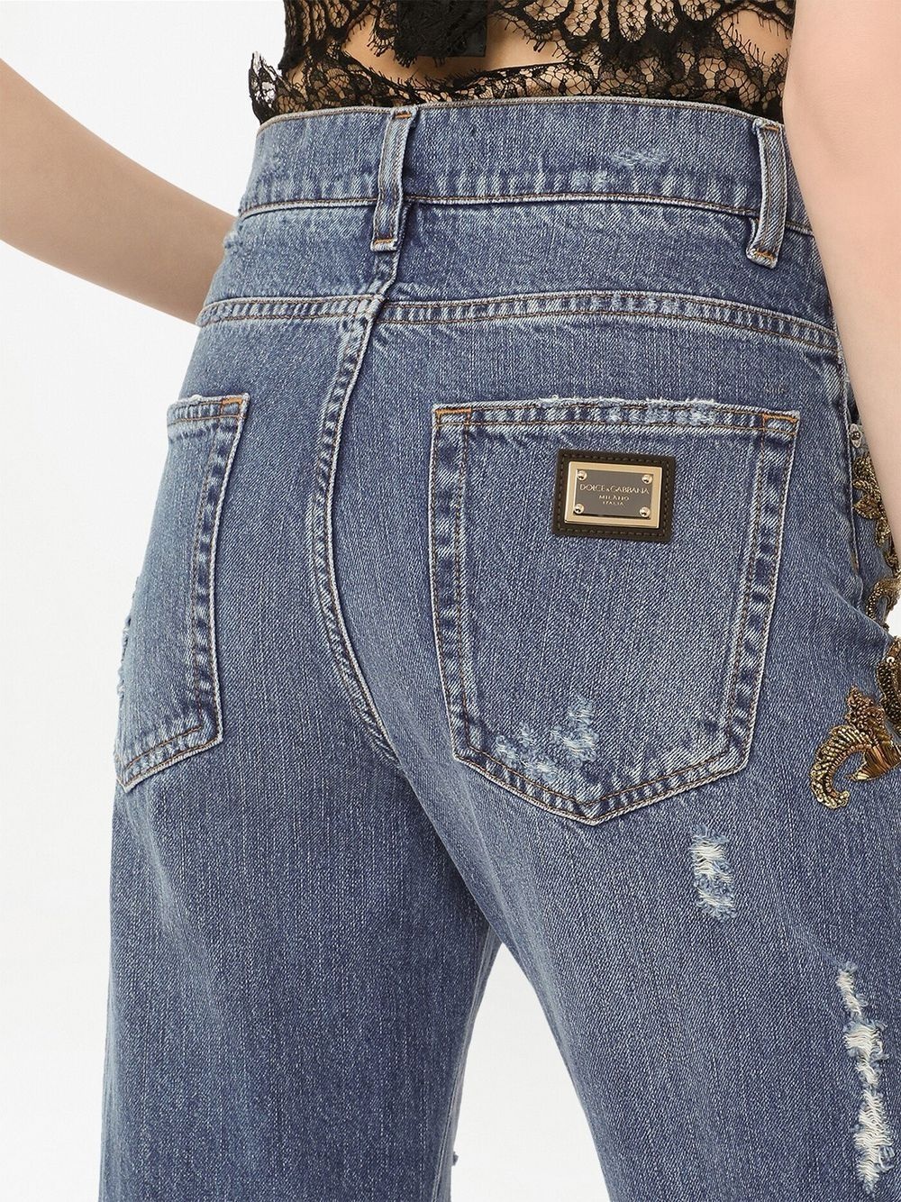 embellished high-waisted straight-leg jeans - 5