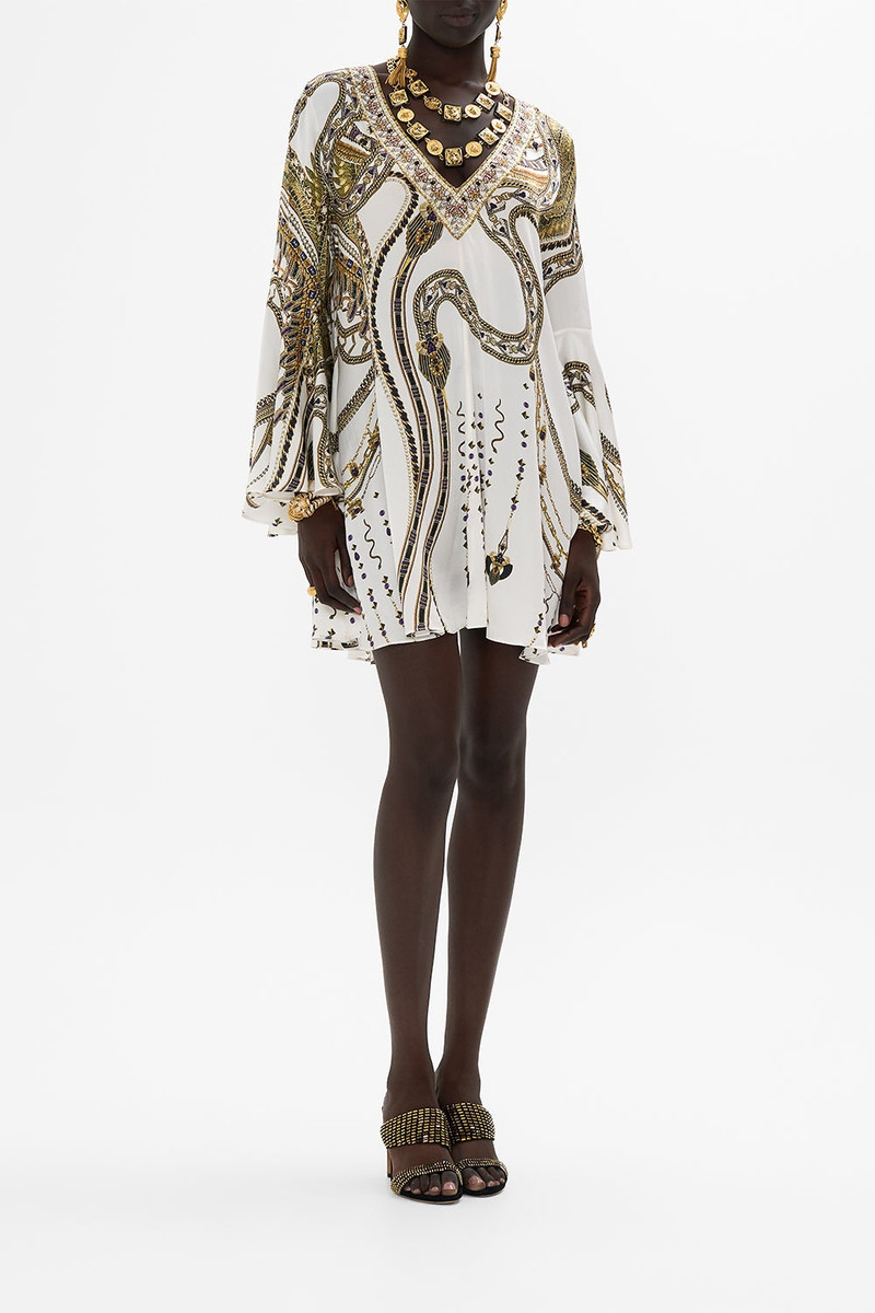 CAMILLA V-NECK FLARED SLEEVE MINI DRESS outlook