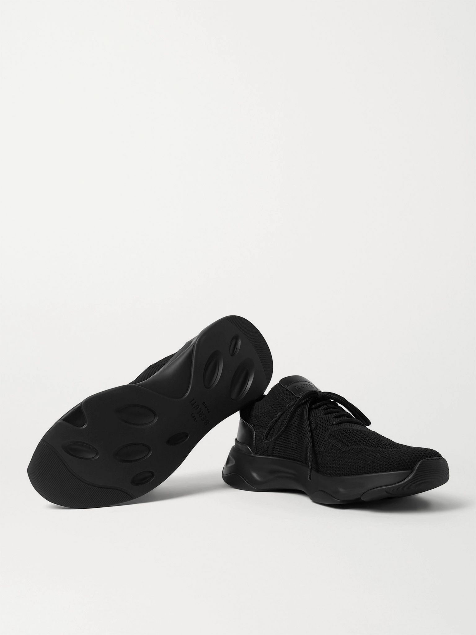 Shadow Leather-Trimmed Stretch-Knit Sneakers Black - 6