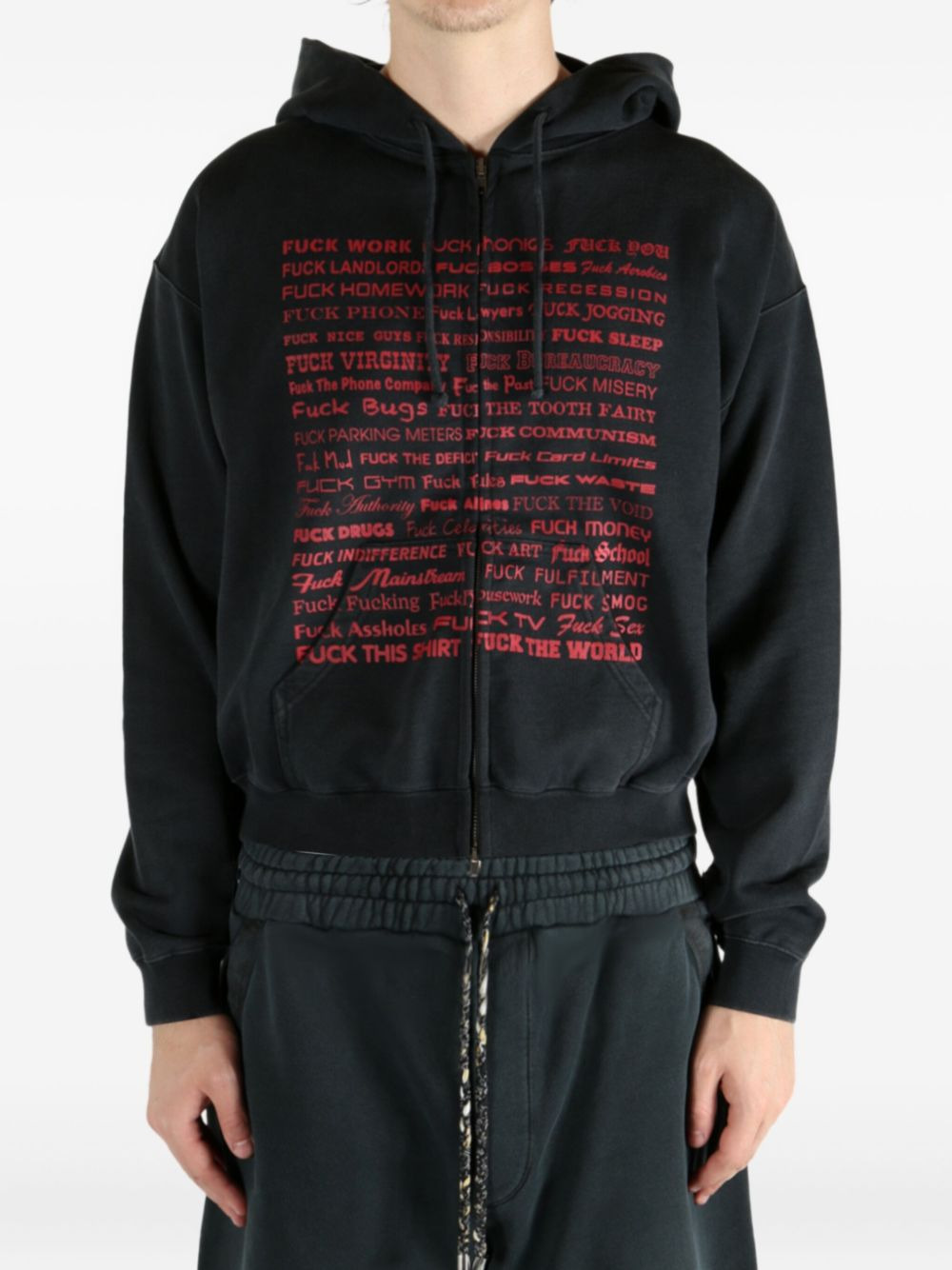 text-print zip-up hoodie - 2