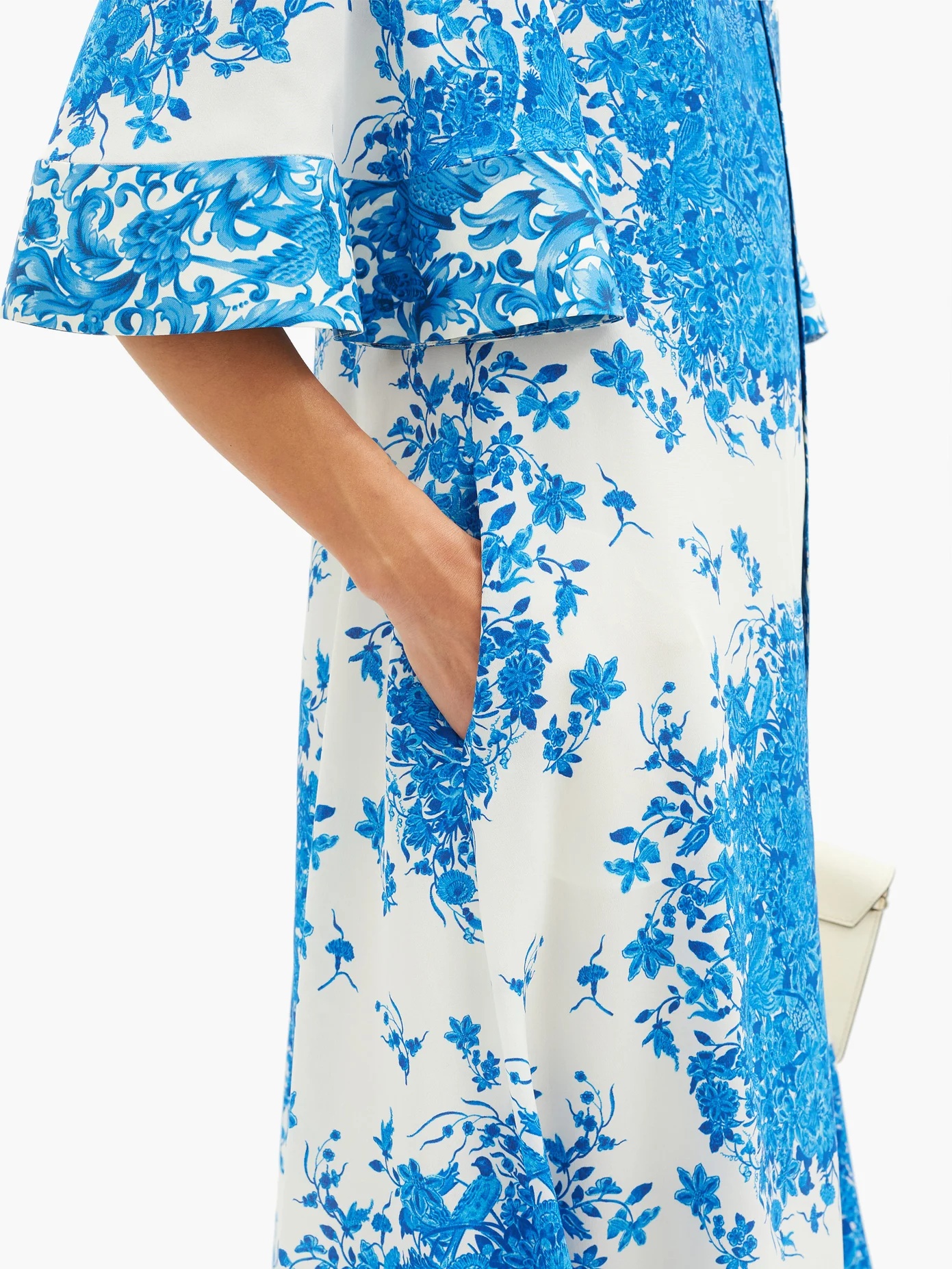 Delft-print scarf-neck silk midi dress - 4