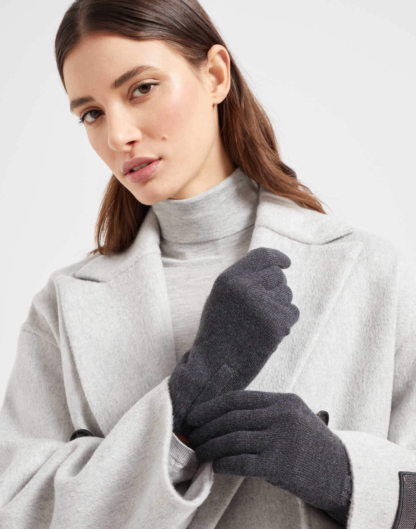 Cashmere knit gloves with monili - 3