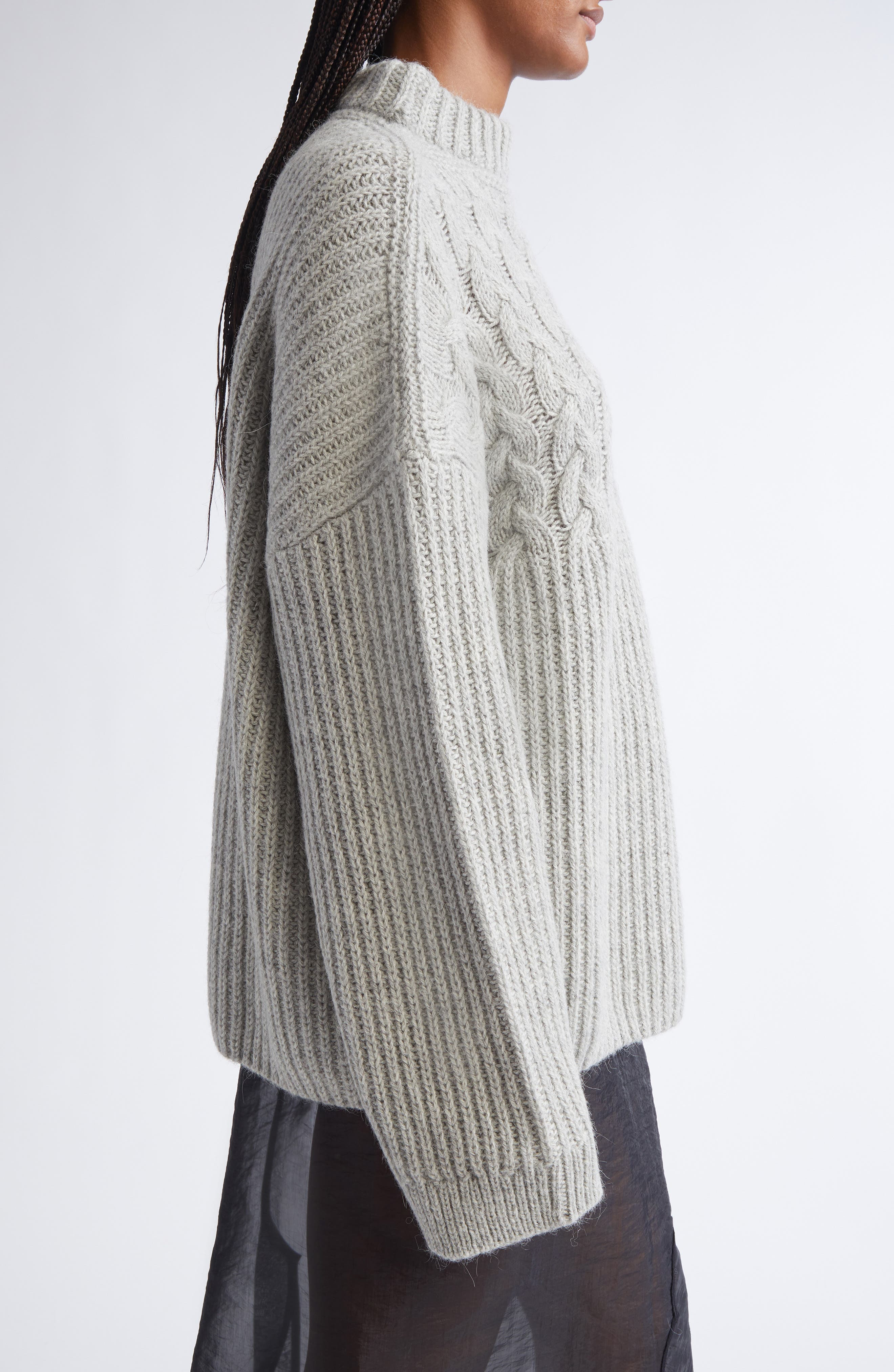 Cecilie Bahnsen Belinda Mixed Stitch Wool & Alpaca Sweater in Grey at Nordstrom - 4