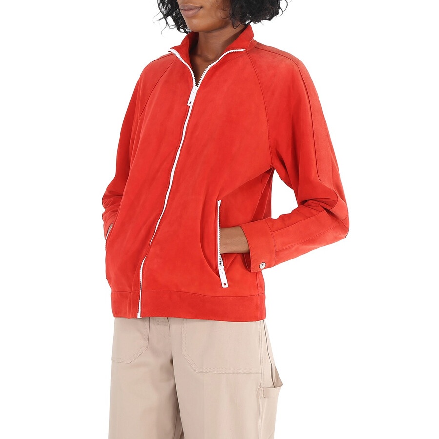 Burberry Ladies Leather Bright Red Suede Bomber - 4