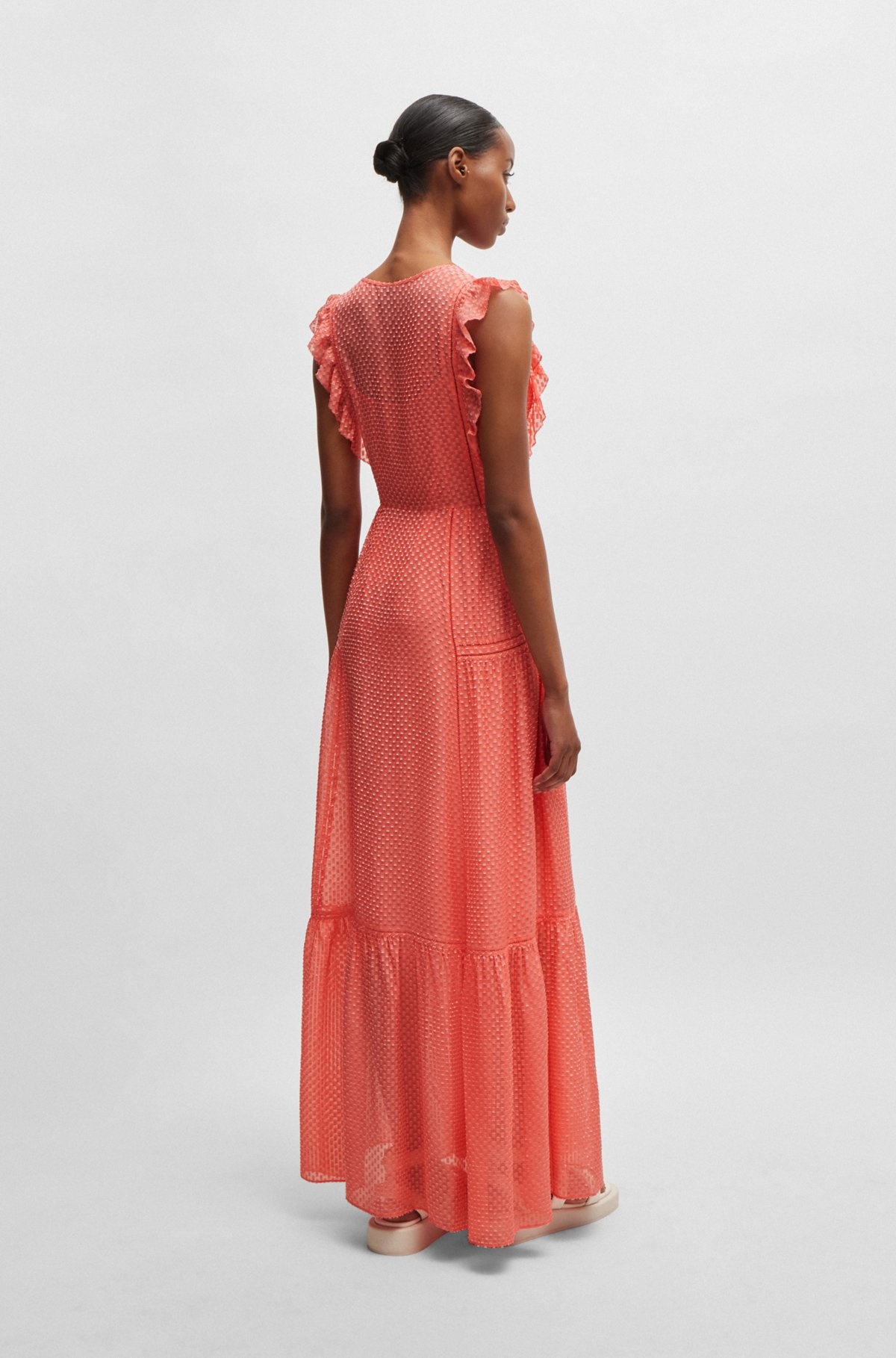 TIE-NECKLINE SLEEVELESS DRESS WITH FRILL TRIMS - 4