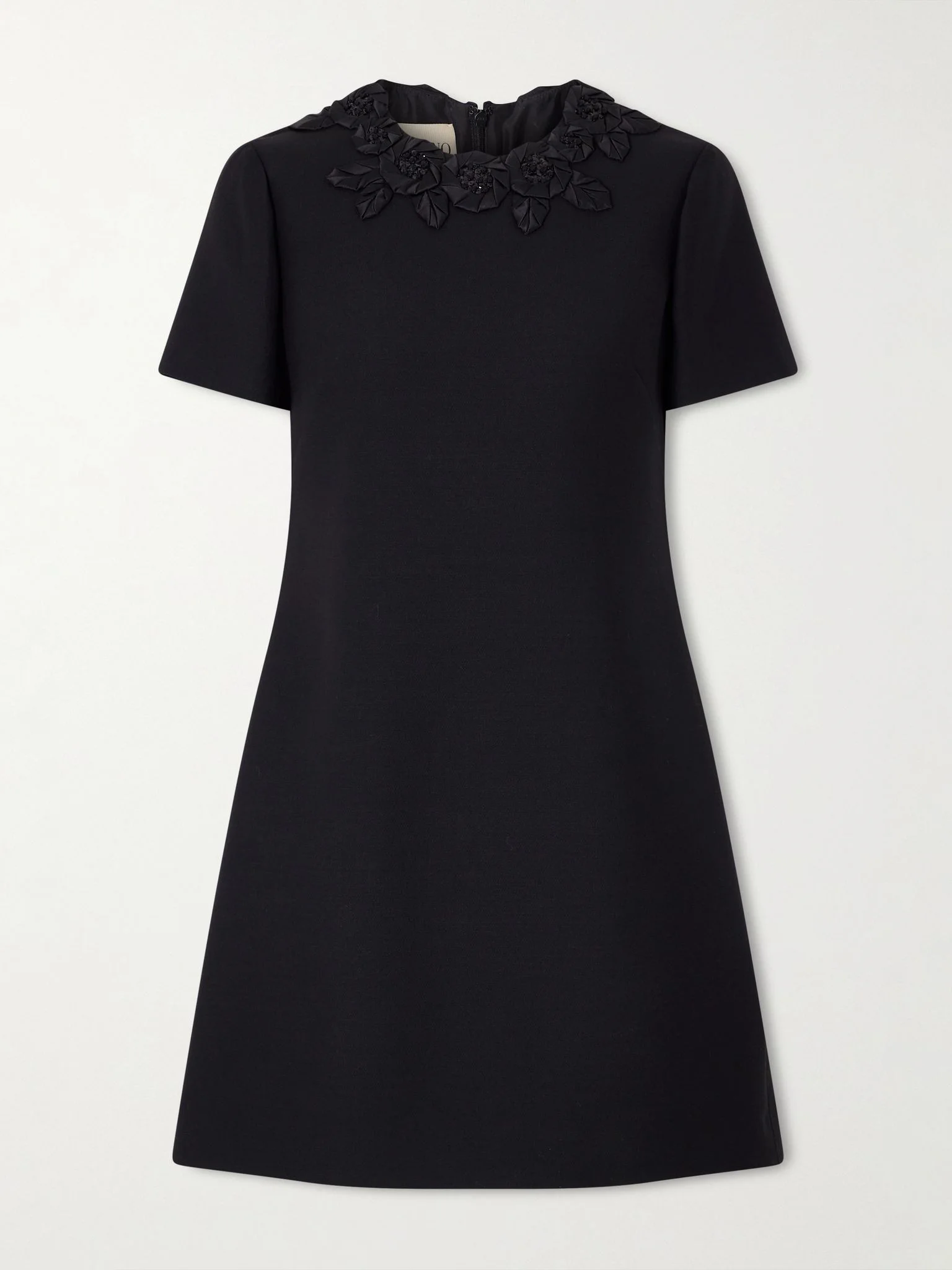 Embellished silk-trimmed wool and silk-blend crepe mini dress Black - 1