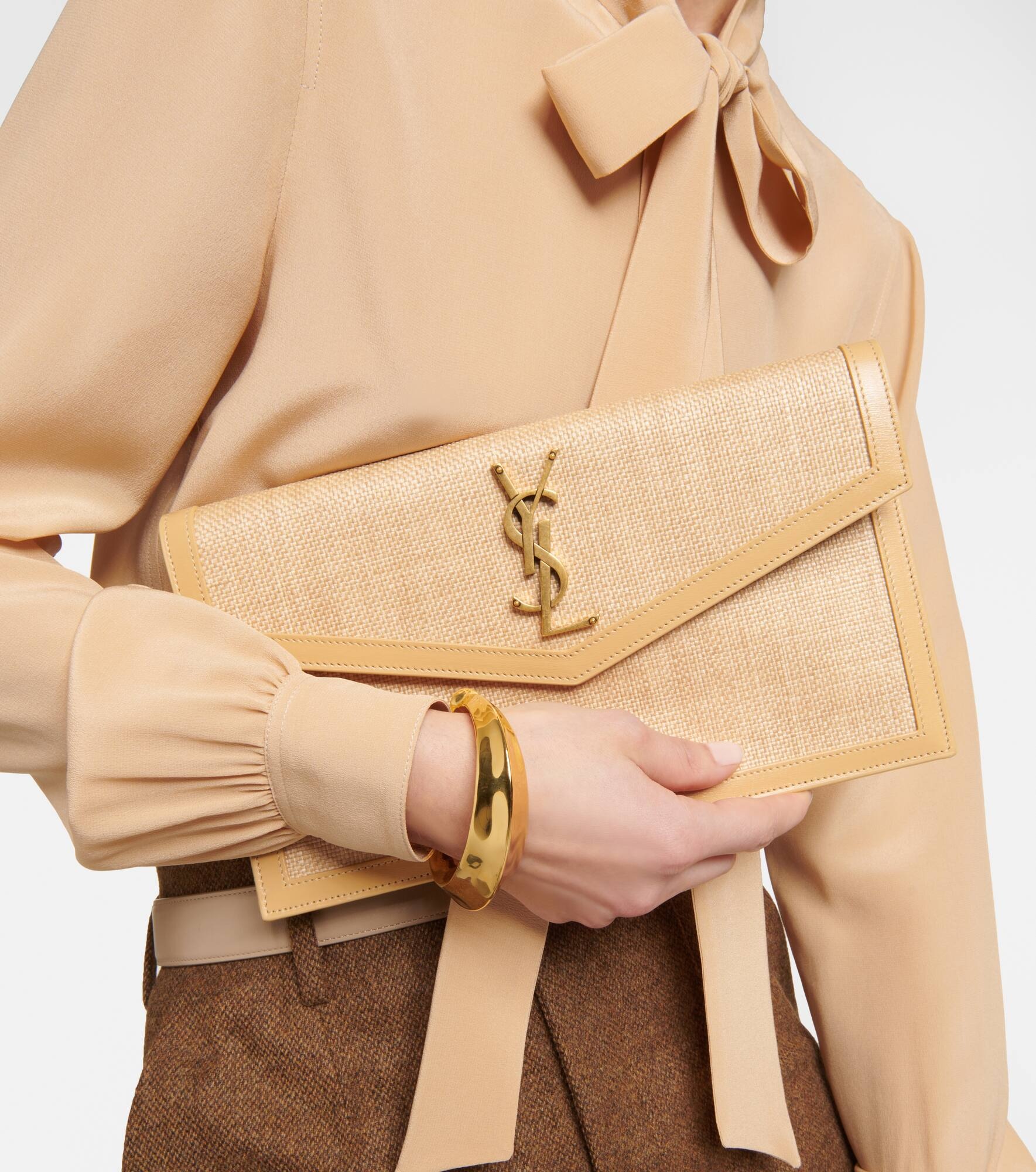 Uptown raffia and leather clutch - 2