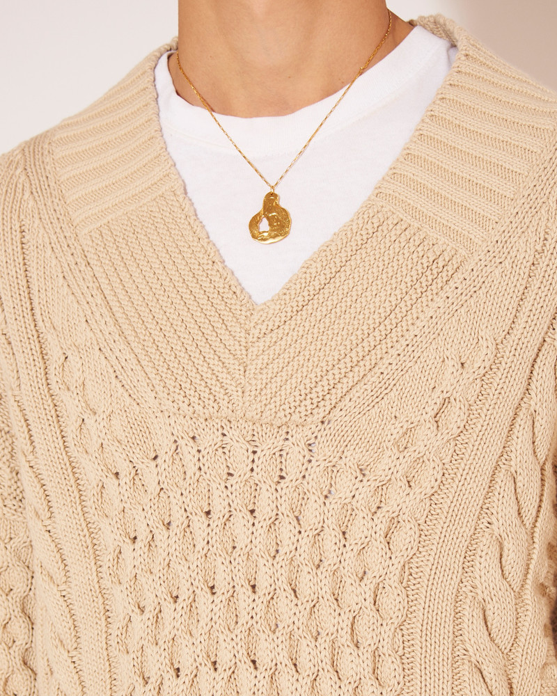 SYED - Cotton-cable oversized v-neck sweater - Pebble 6