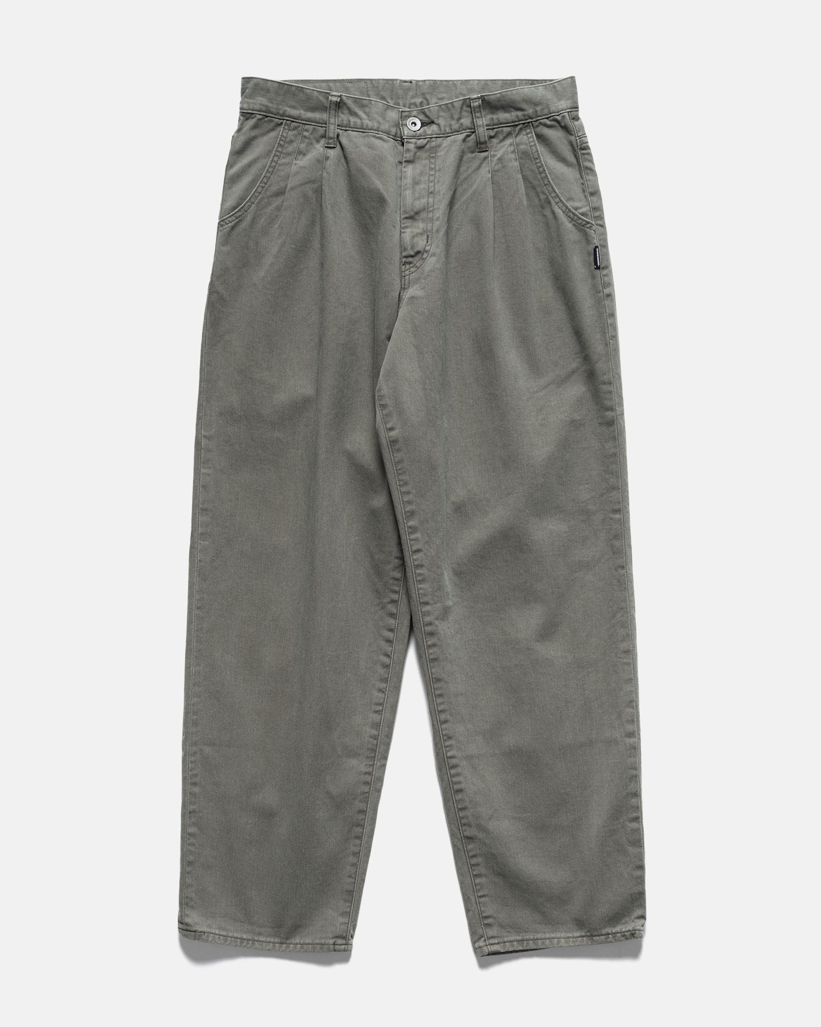 Baggy Silhouette Two Tuck Pants Olive Drab - 1