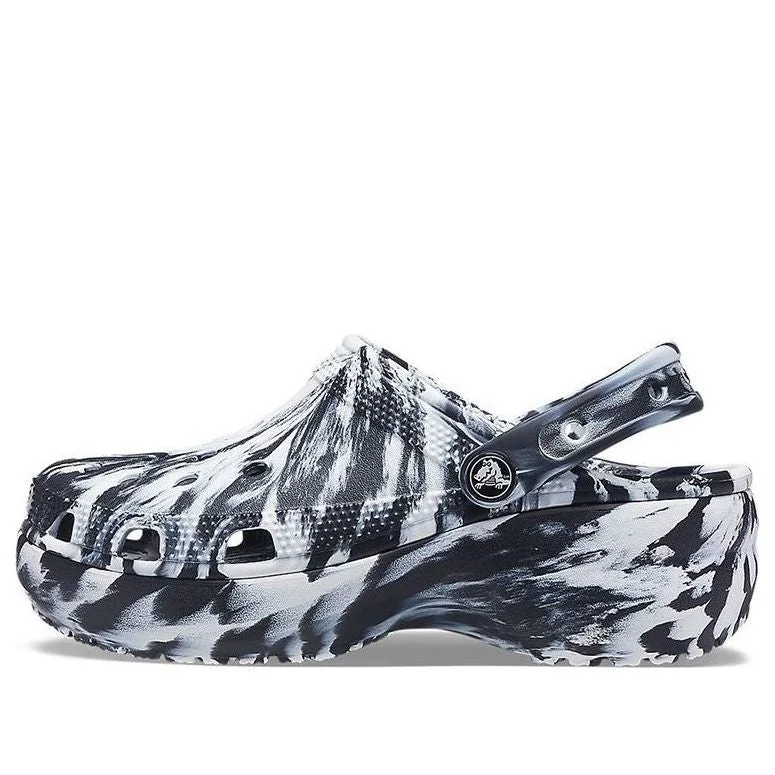 (WMNS) Crocs Classic Platform Marbled Clog 'Black White' 207176-066 - 1