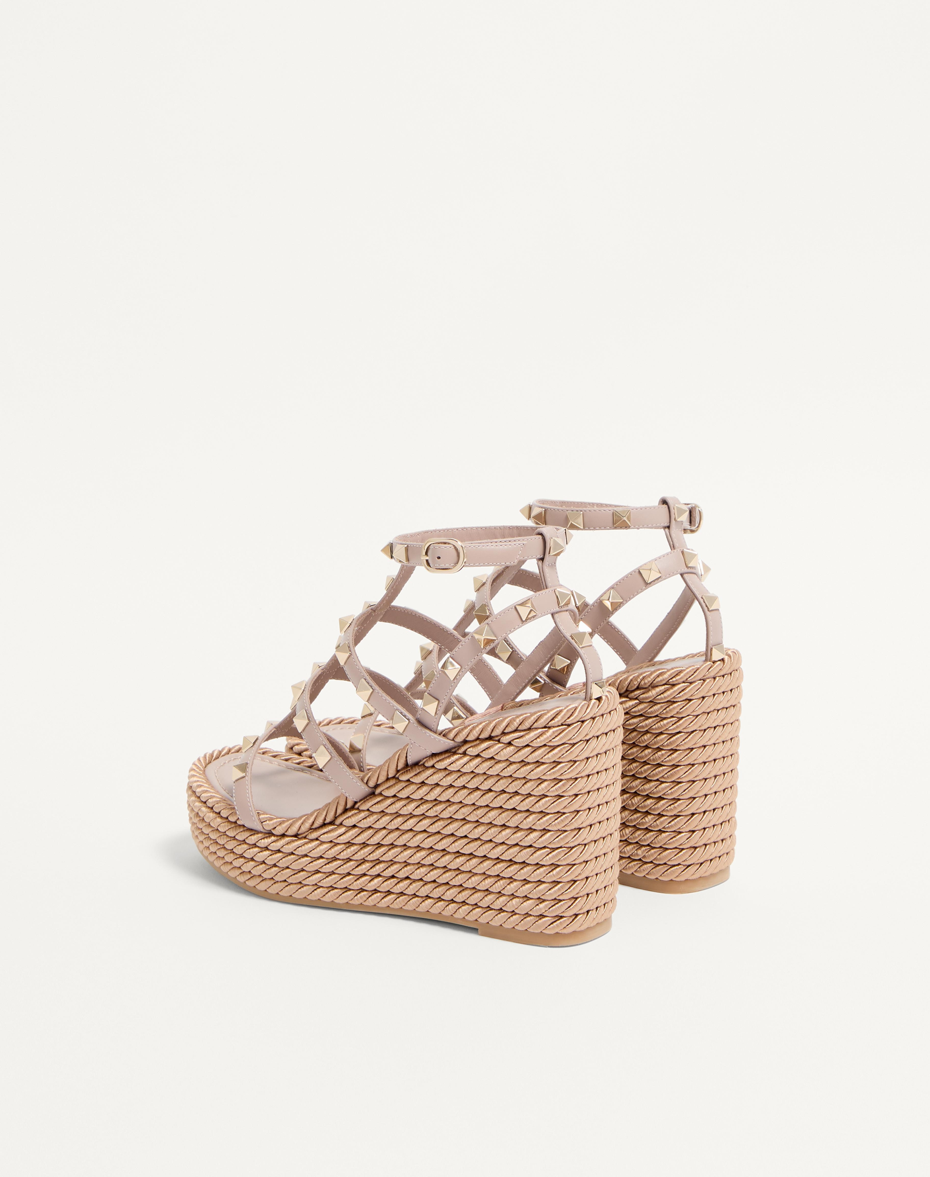 ROCKSTUD ANKLE STRAP WEDGE SANDAL IN CALFSKIN LEATHER 95 MM - 5