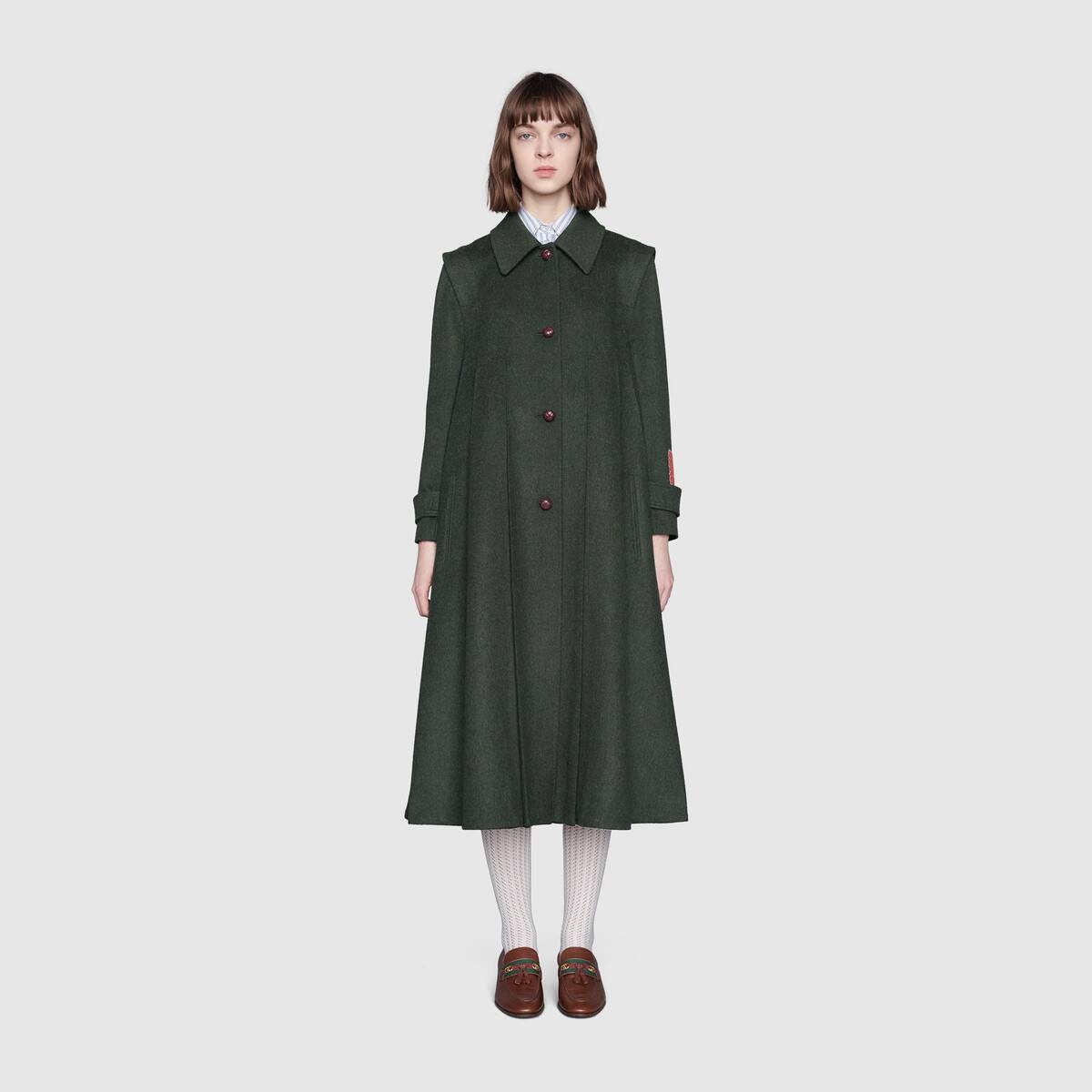 Wool alpaca coat with Gucci label - 3