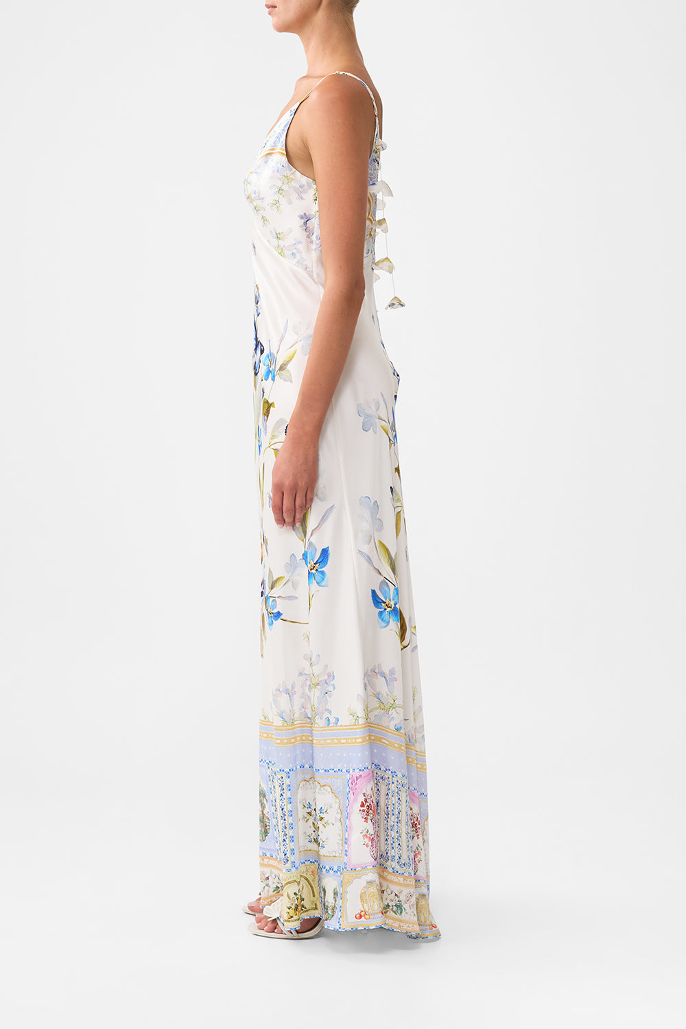 V-NECK LONG BIAS SLIP DRESS WITH TRAIN - 4