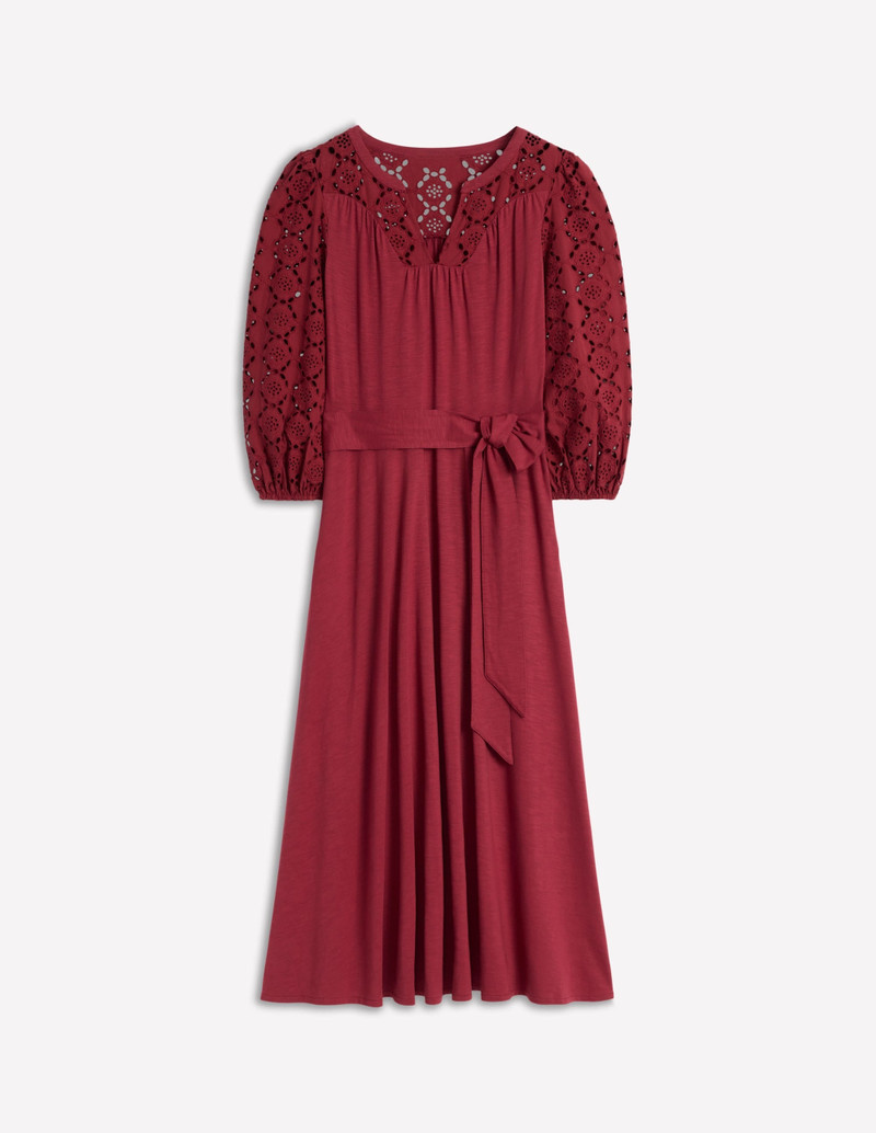 Eden Broderie Jersey Dress-Garnet Red 1