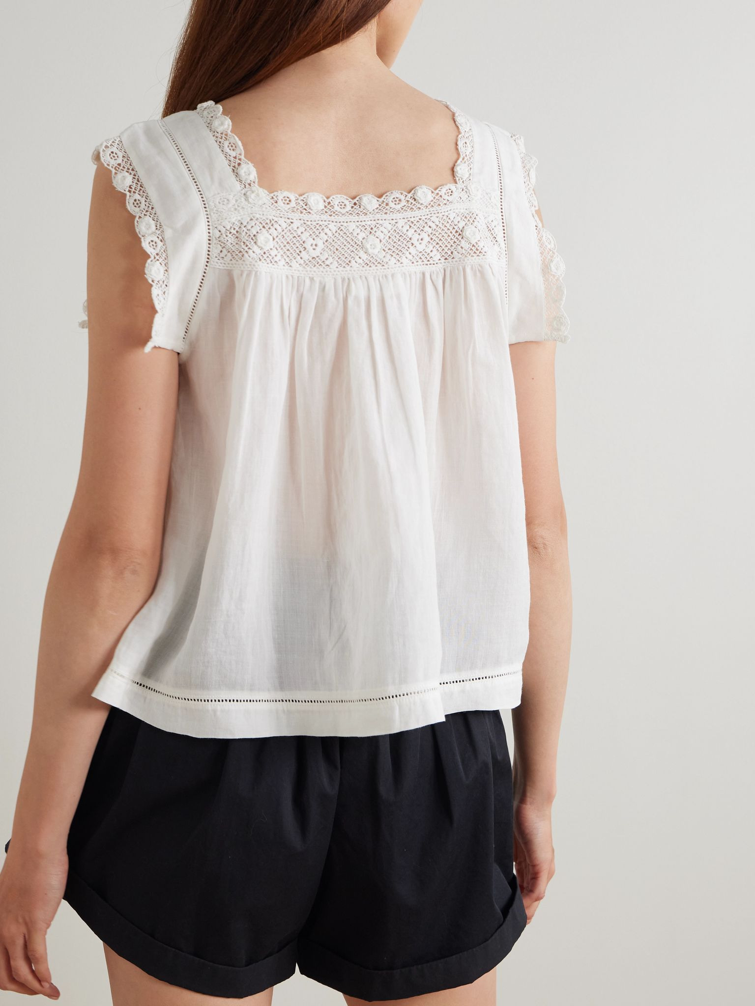 Aphra crochet-trimmed ramie top White - 3