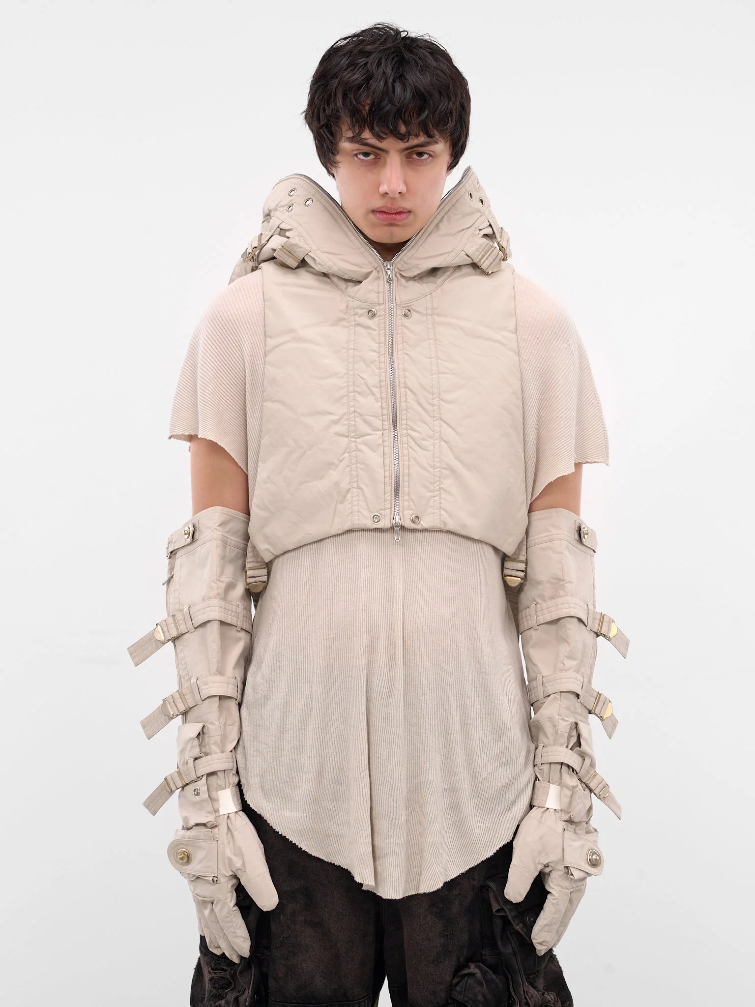 White Coated Cropped Hooded Vest - 1