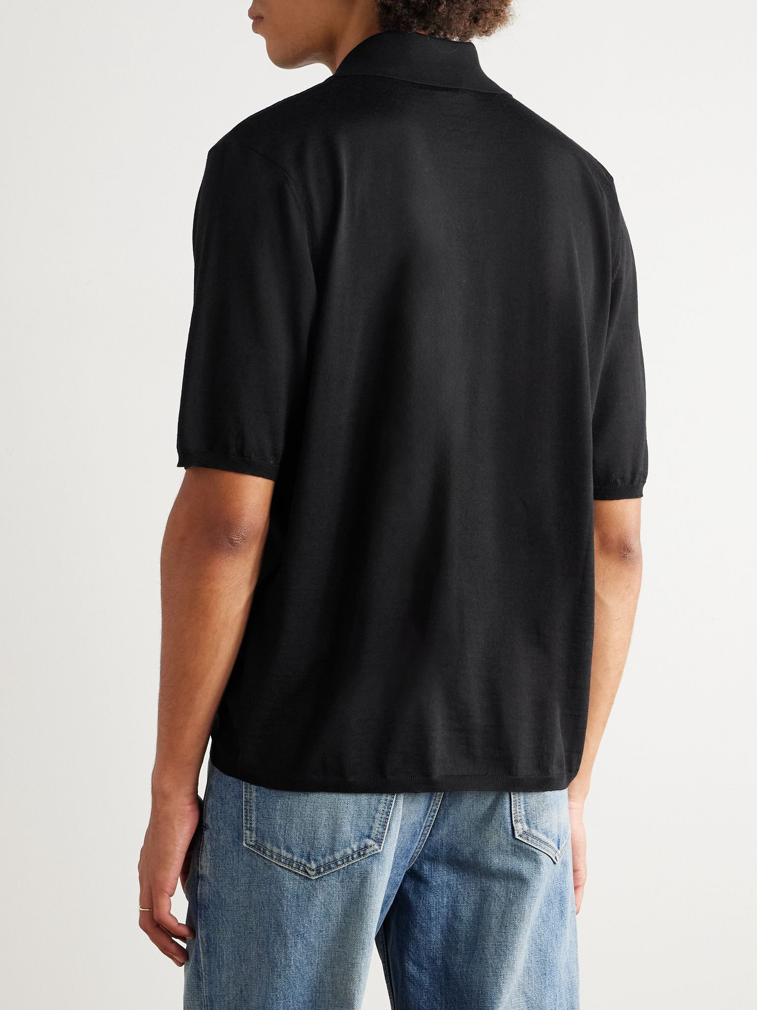 Cassandre Logo-Embroidered Wool Polo Shirt Black - 3