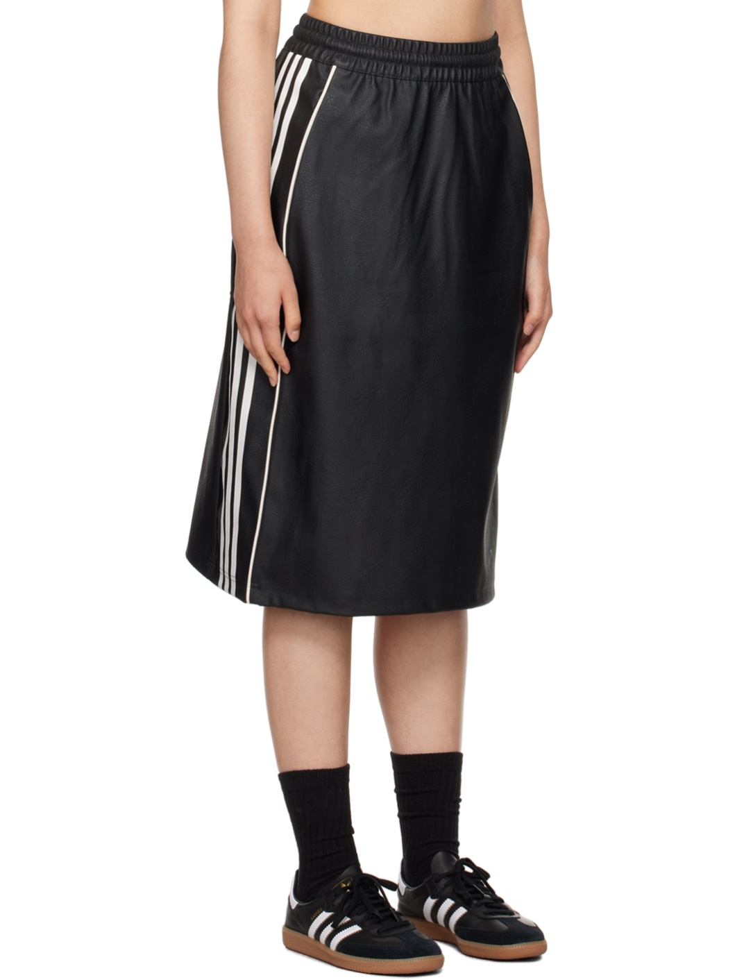 Black Striped Faux-Leather Midi Skirt - 2