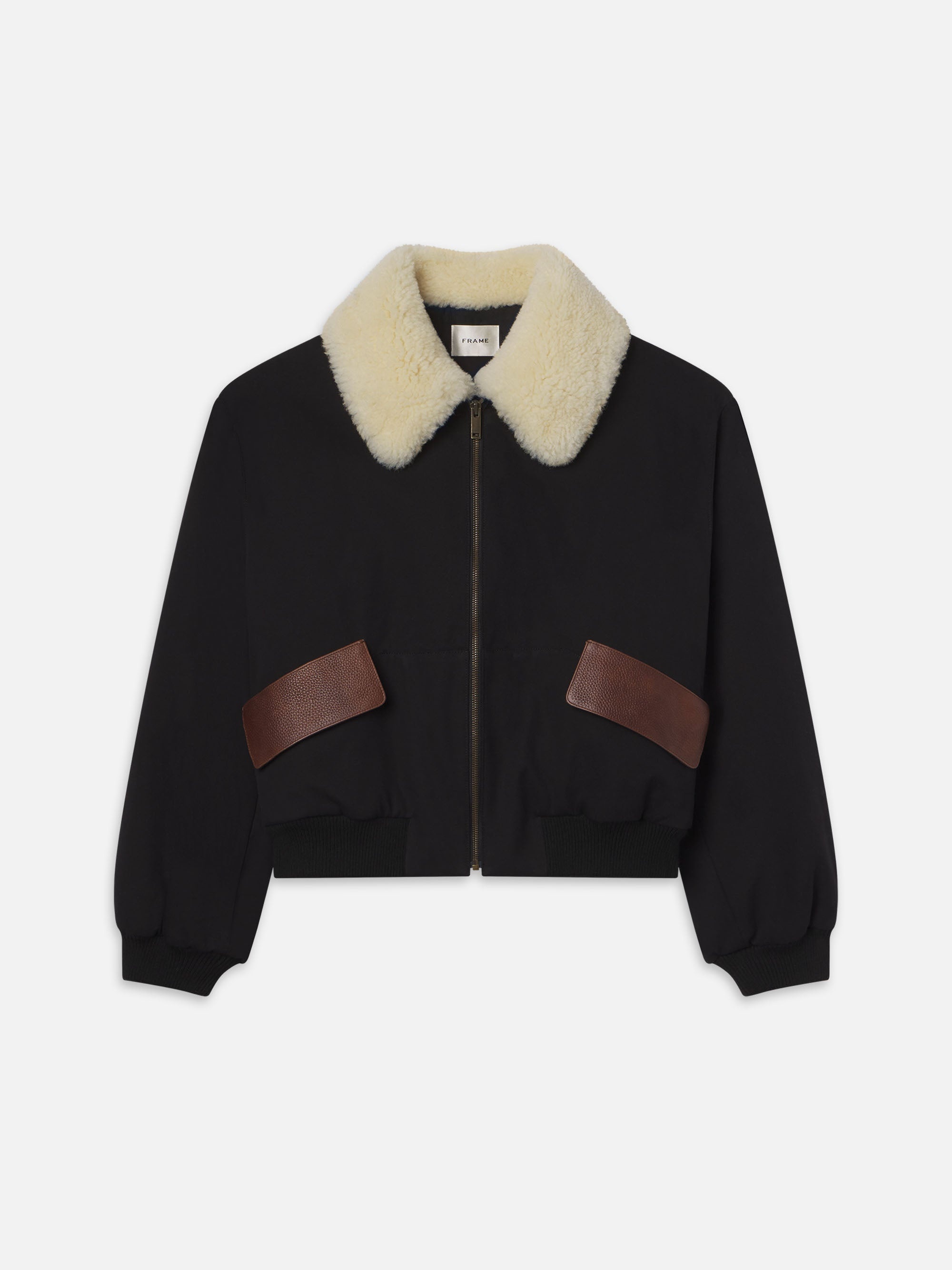 Mixed Leather Bomber in Black - 1