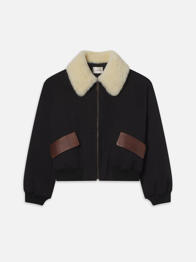 Mixed Leather Bomber in Black 1