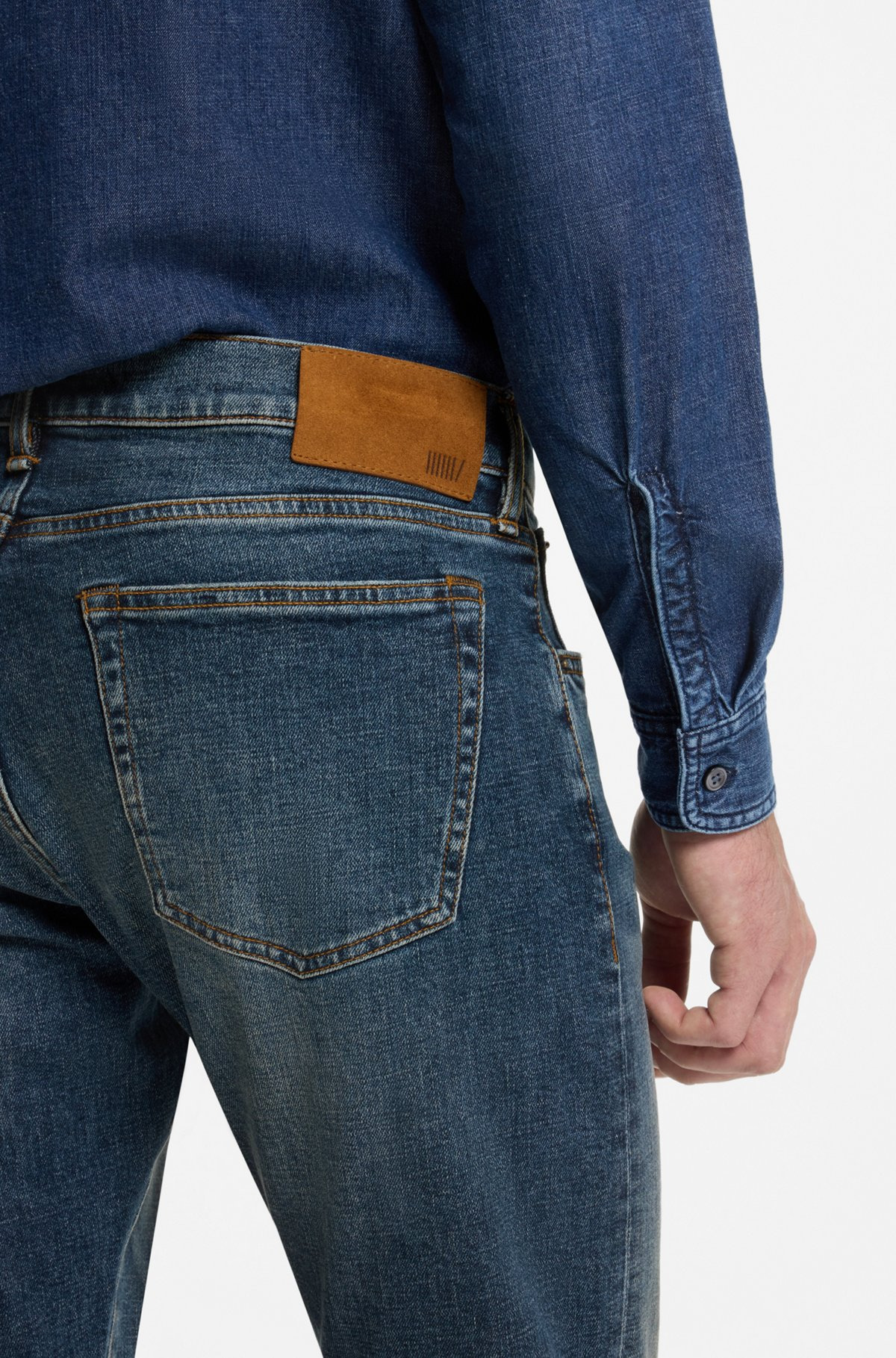 BECKHAM X BOSS SLIM-FIT JEANS IN BLUE STRETCH DENIM - 5