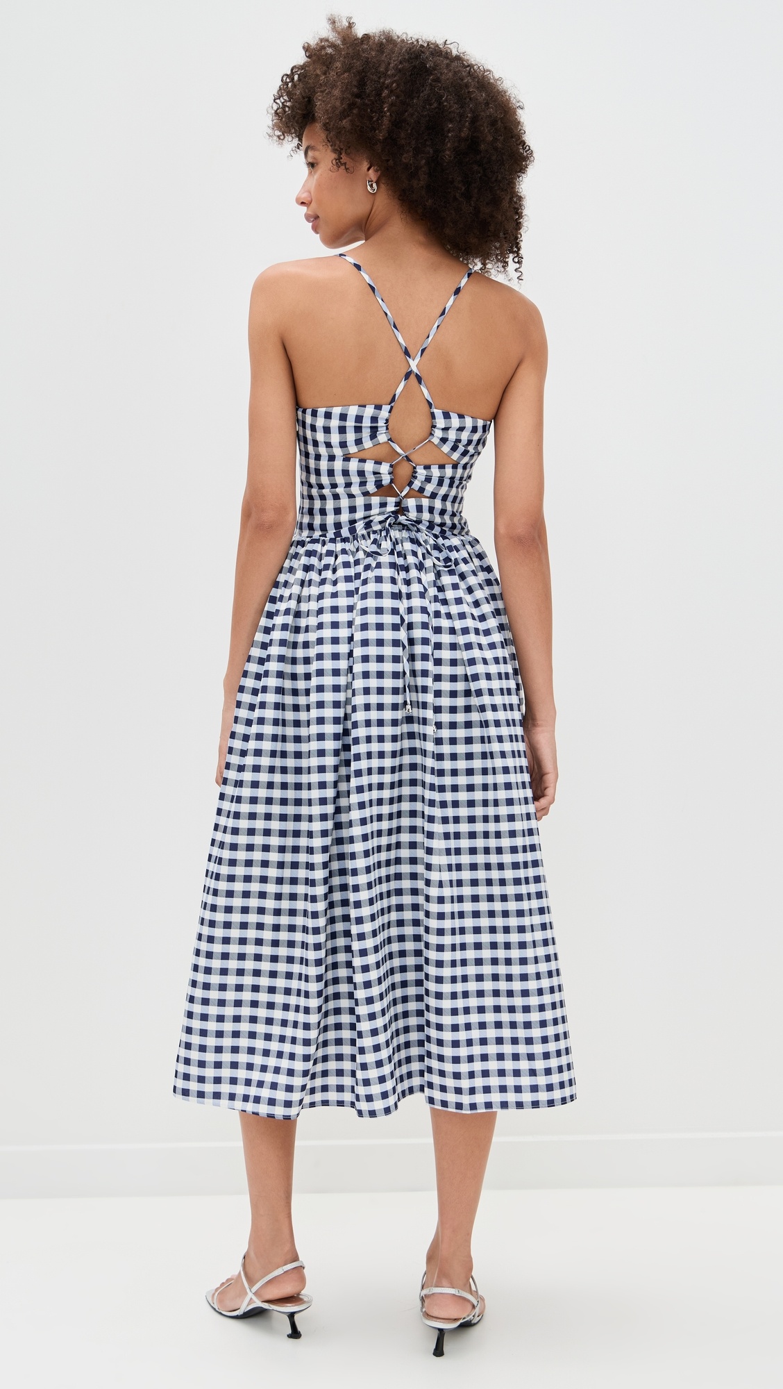 Navy Printed Taffeta Midi Dress - 2