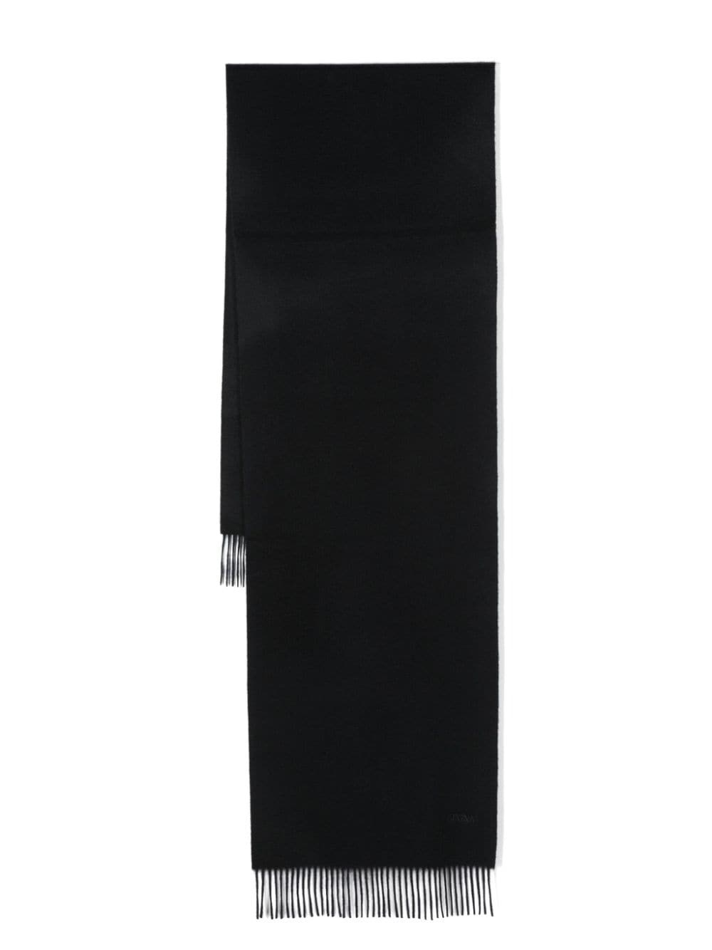 logo-embroidered fringed cashmere scarf - 1