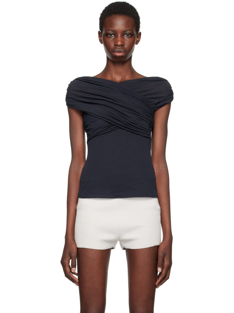 Navy Draped Blouse 1