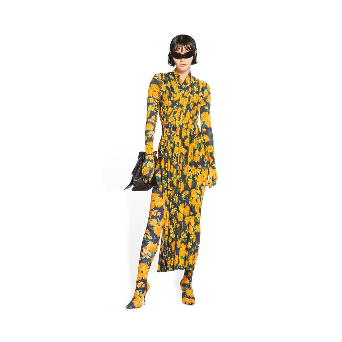knife 110mm over-the-knee boot yellow bouquet printed - 6