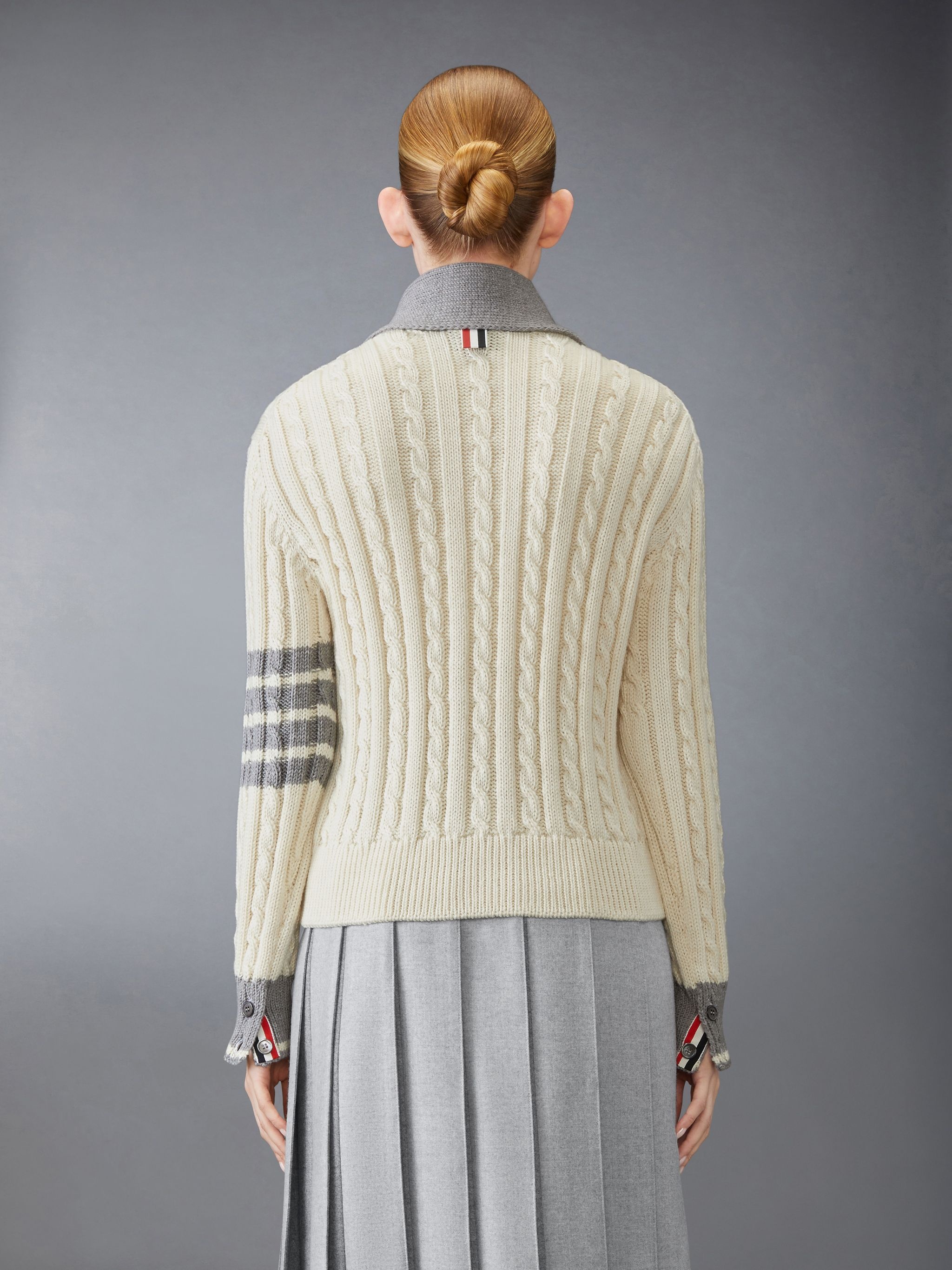 Classic Wool 4-Bar Cable Knit Cardigan - 2