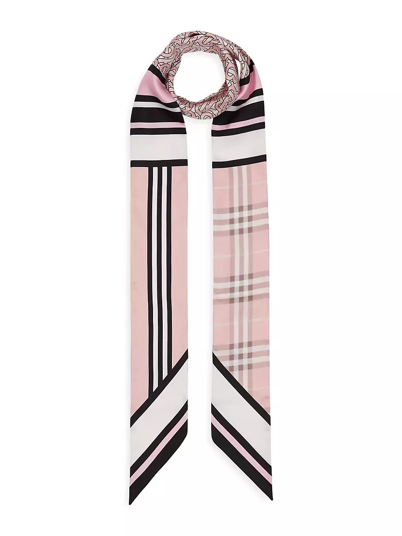 Burberry TB Monogram & Heritage Check Silk Scarf