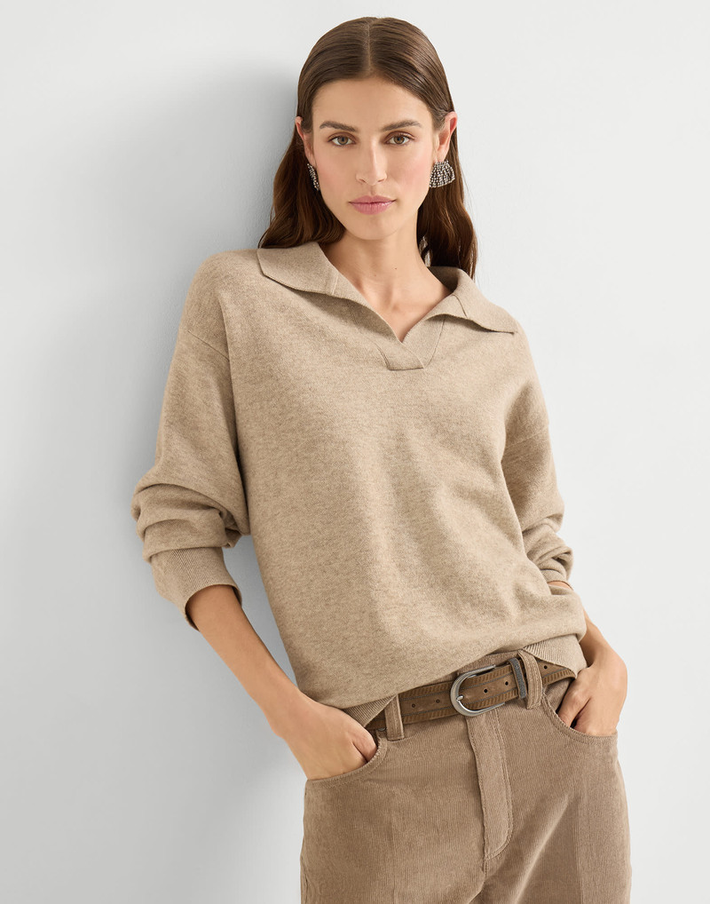 Cashmere double knit polo shirt with monili 4