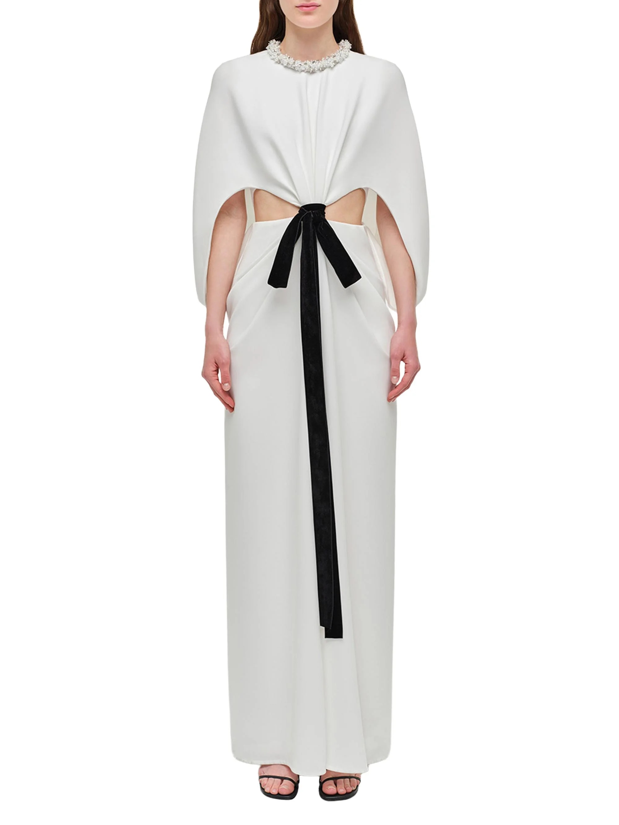 Women's Annette Tie-Waist Cape Gown - Ivory Multi - 1