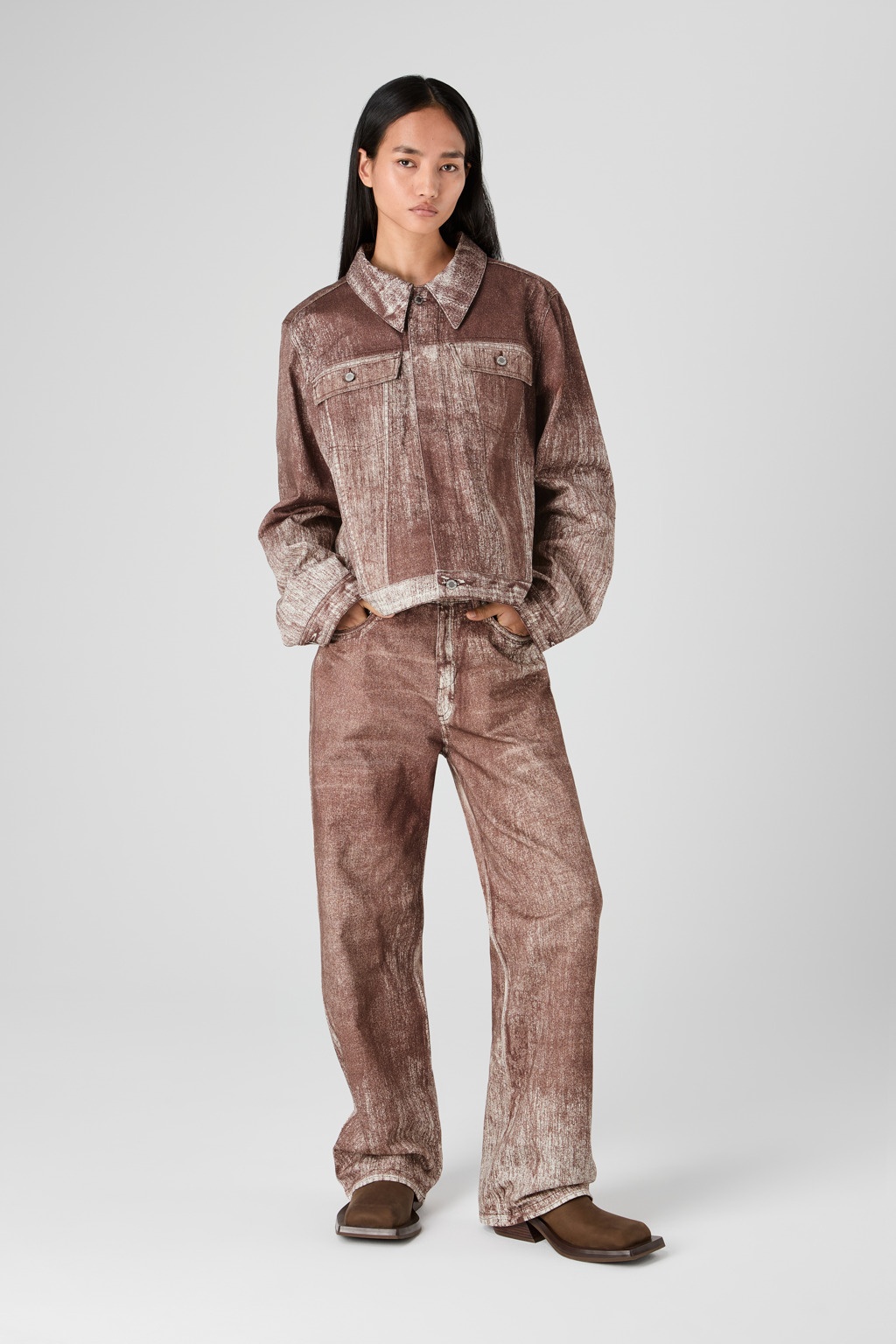 Terracotta Paint Print Denim Jacket - 6