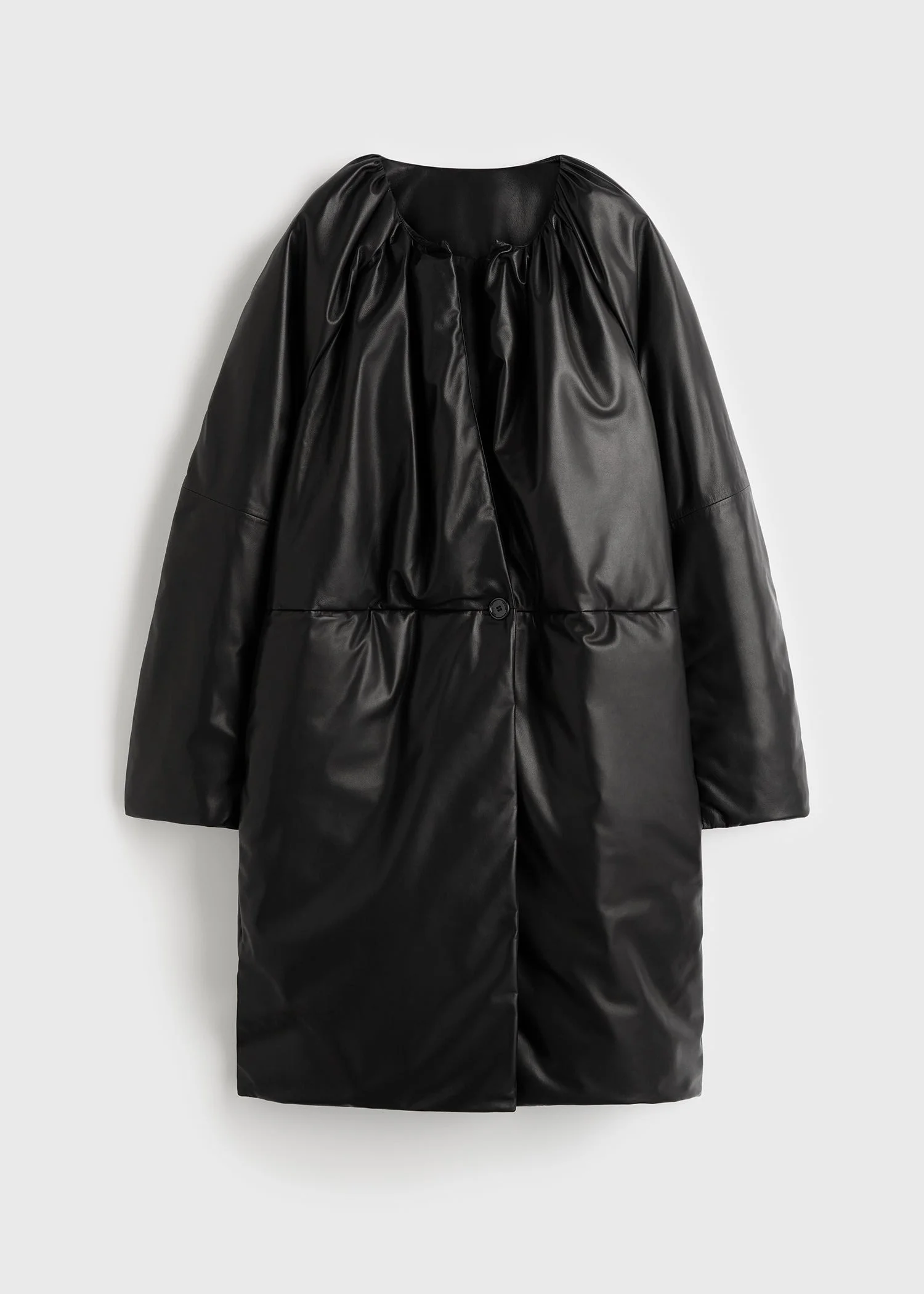 Padded leather coat black - 1