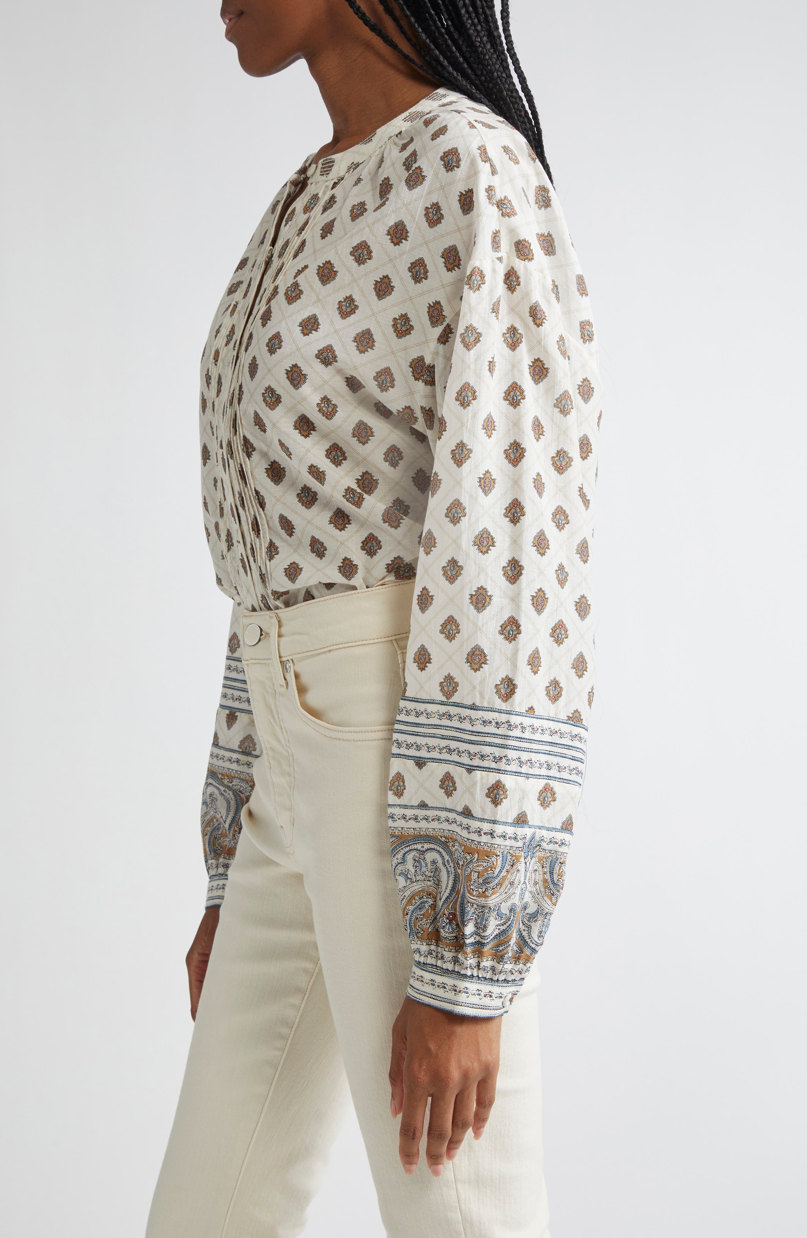 Veronica Beard Lollie Mixed Print Cotton Blend Button-Up Shirt in Dove Multi at Nordstrom - 4